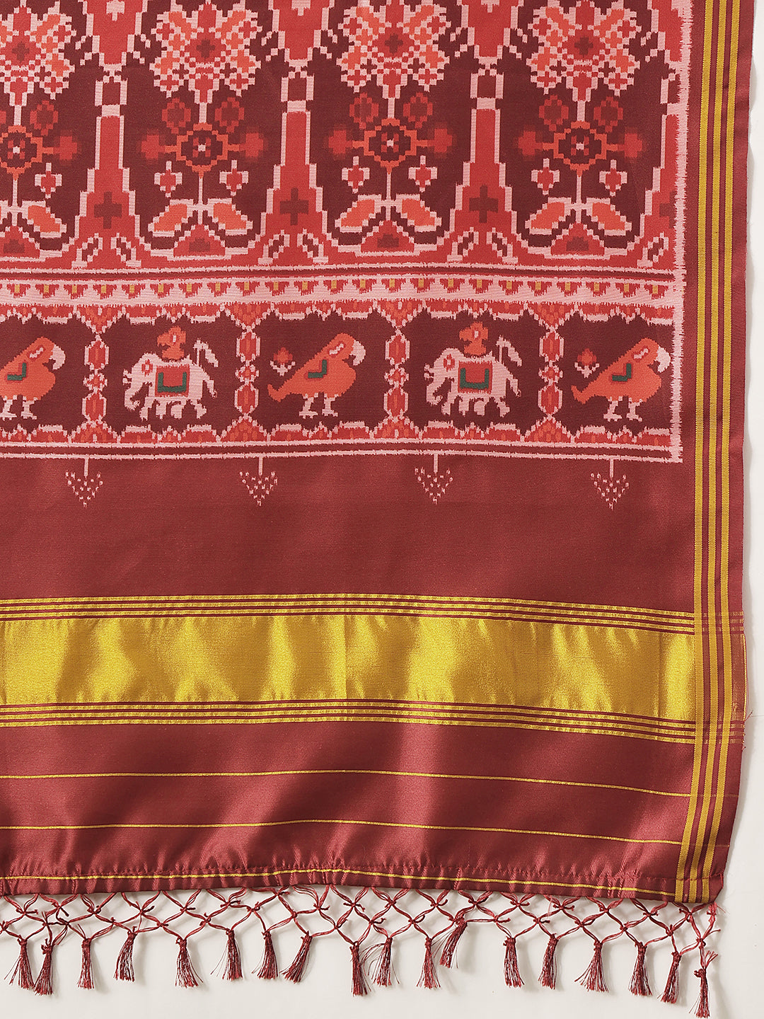 Kalamkari Patola Dupatta Digital Printed With Handmade Tassels
