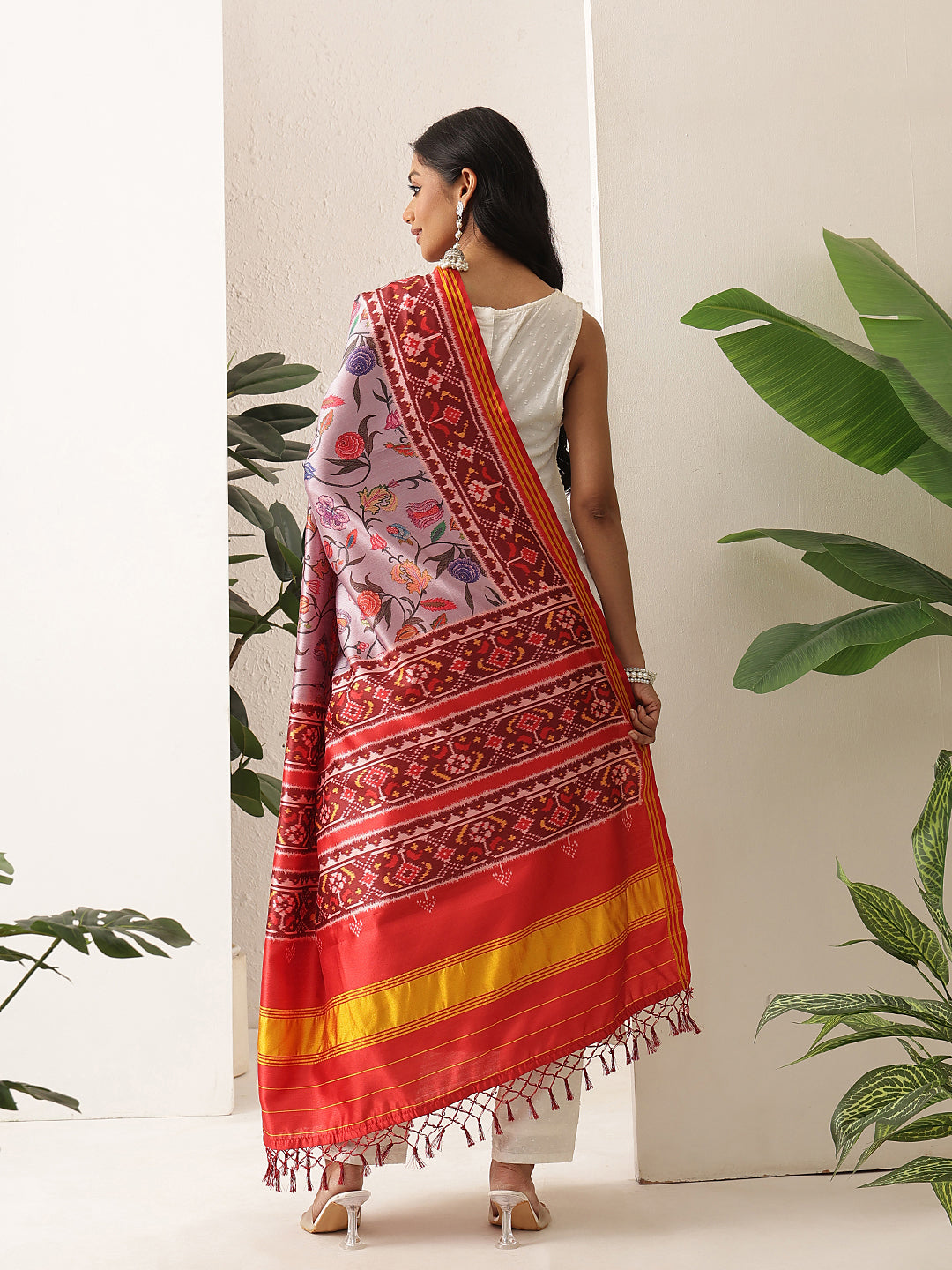 Kalamkari Patola Dupatta Digital Printed With Handmade Tassels