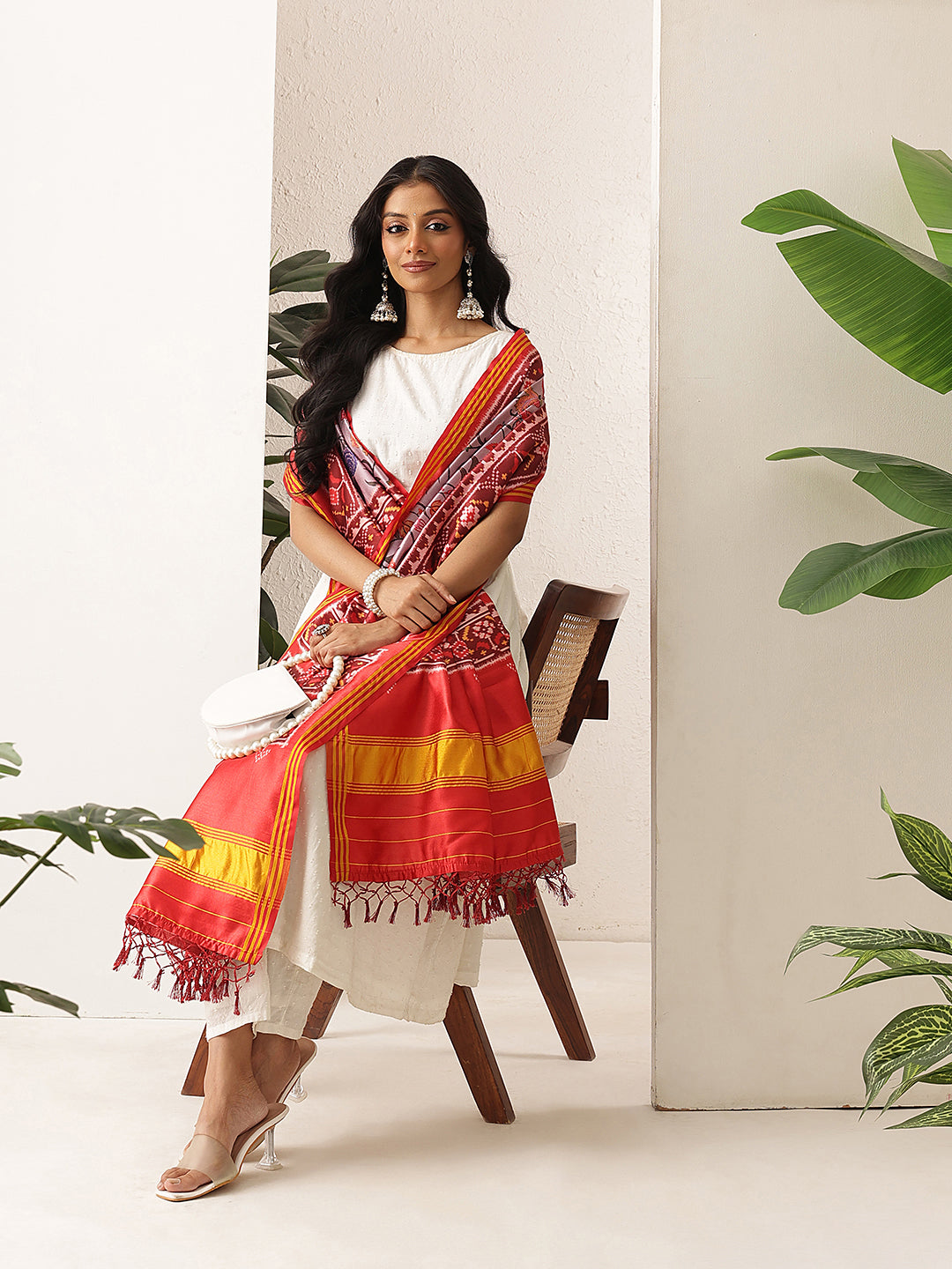 Kalamkari Patola Dupatta Digital Printed With Handmade Tassels
