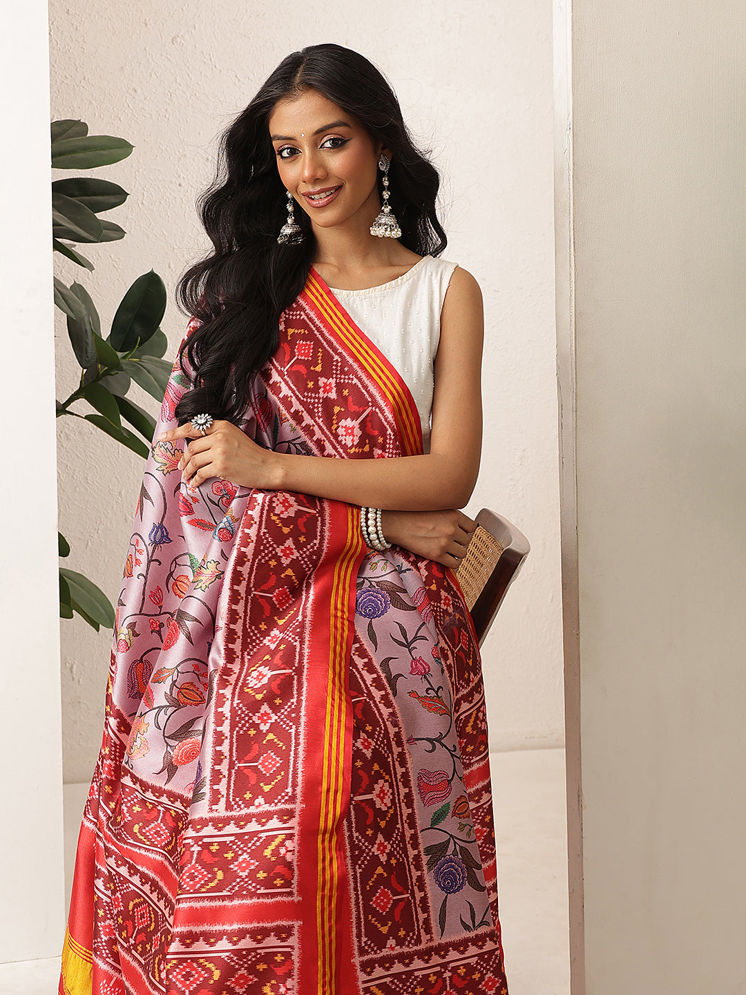 Kalamkari Patola Dupatta Digital Printed With Handmade Tassels