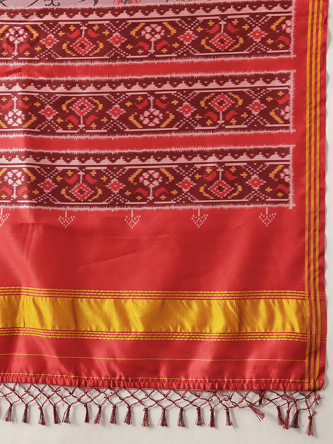 Kalamkari Patola Dupatta Digital Printed With Handmade Tassels