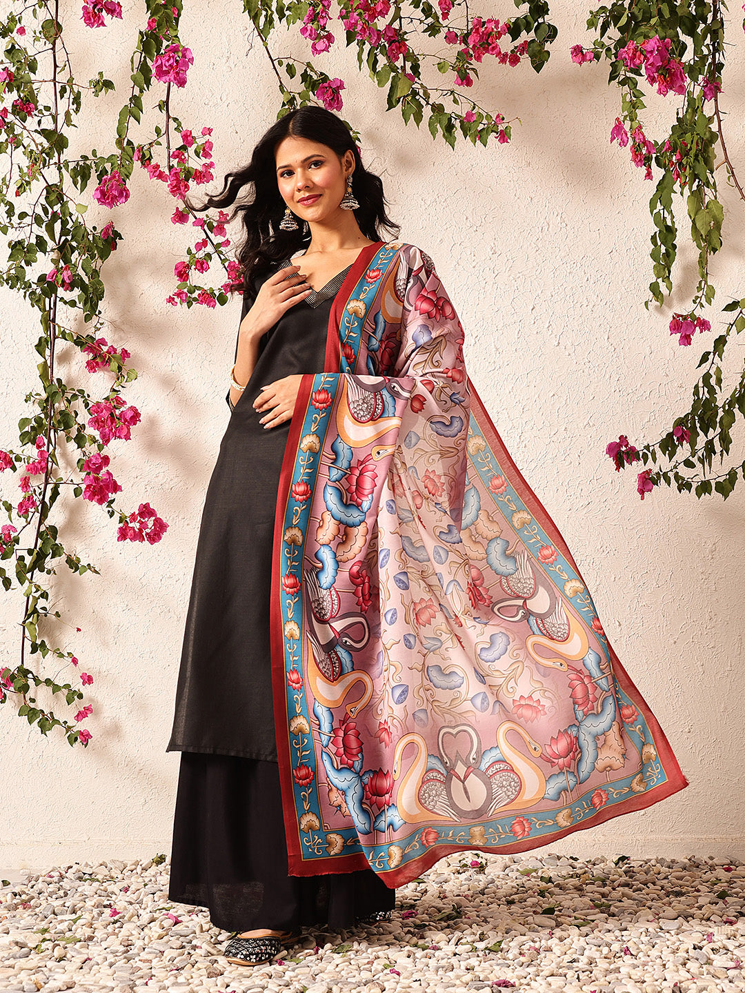 Pen Kalamkari Mul Cotton Digital Printed Dupatta