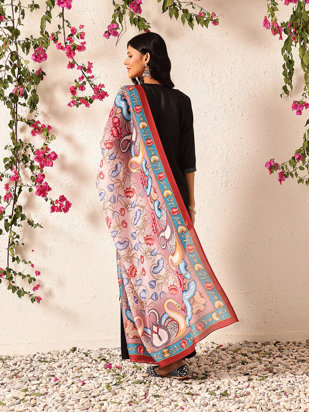 Pen Kalamkari Mul Cotton Digital Printed Dupatta