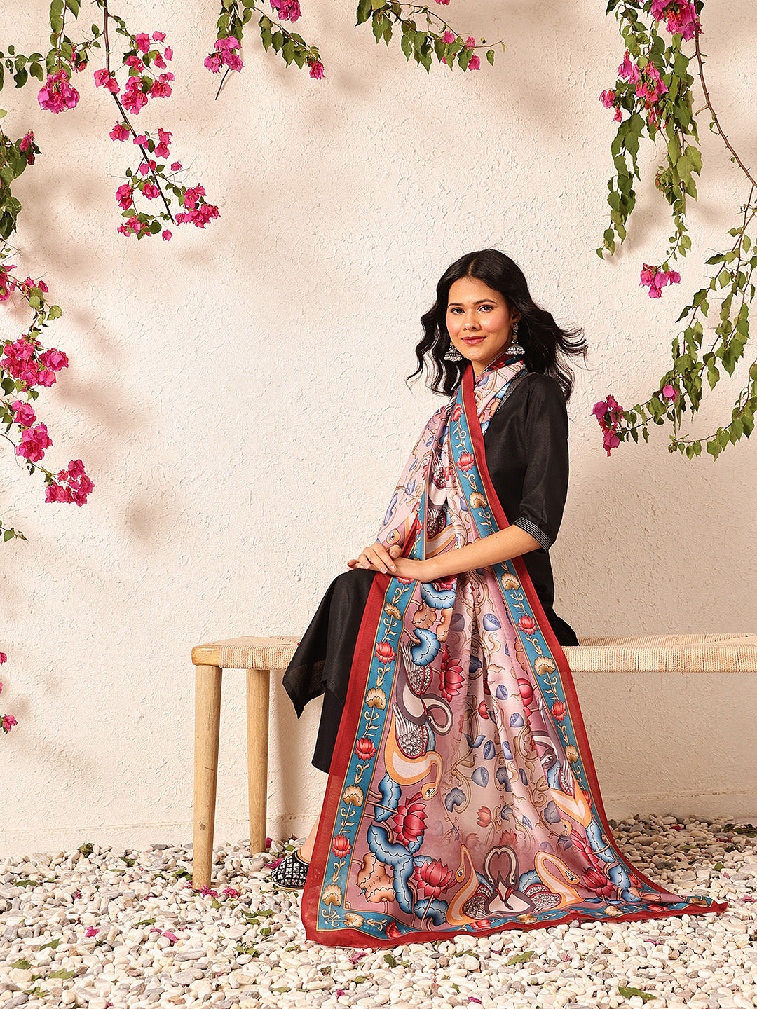 Pen Kalamkari Mul Cotton Digital Printed Dupatta