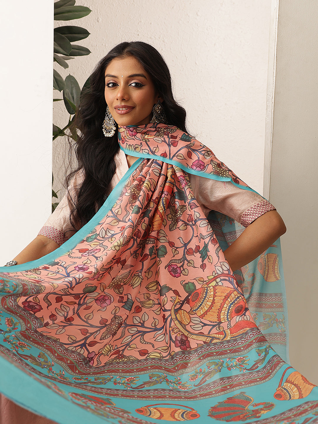 Digital Printed Kalamkari Dupatta Mul Cotton Fabric