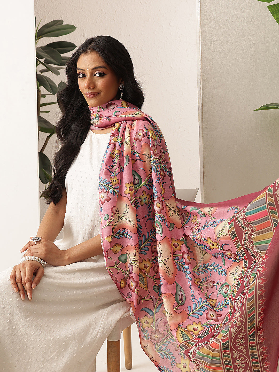 Digital Printed Kalamkari Dupatta Mul Cotton Fabric