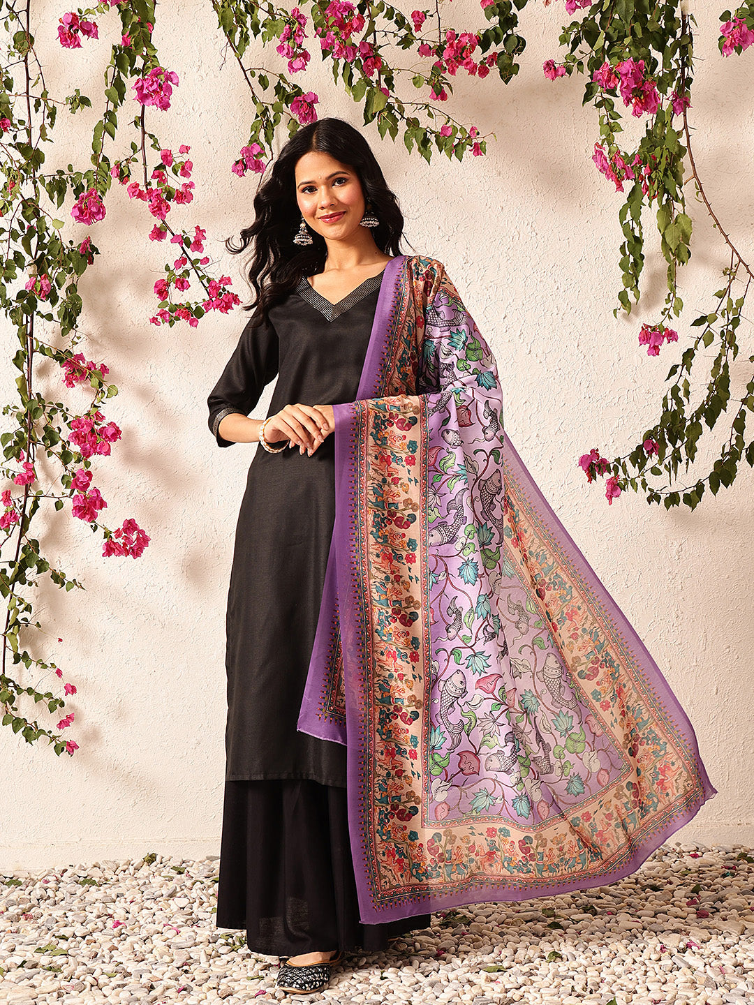 Pen Kalamkari Mul Cotton Digital Printed Dupatta