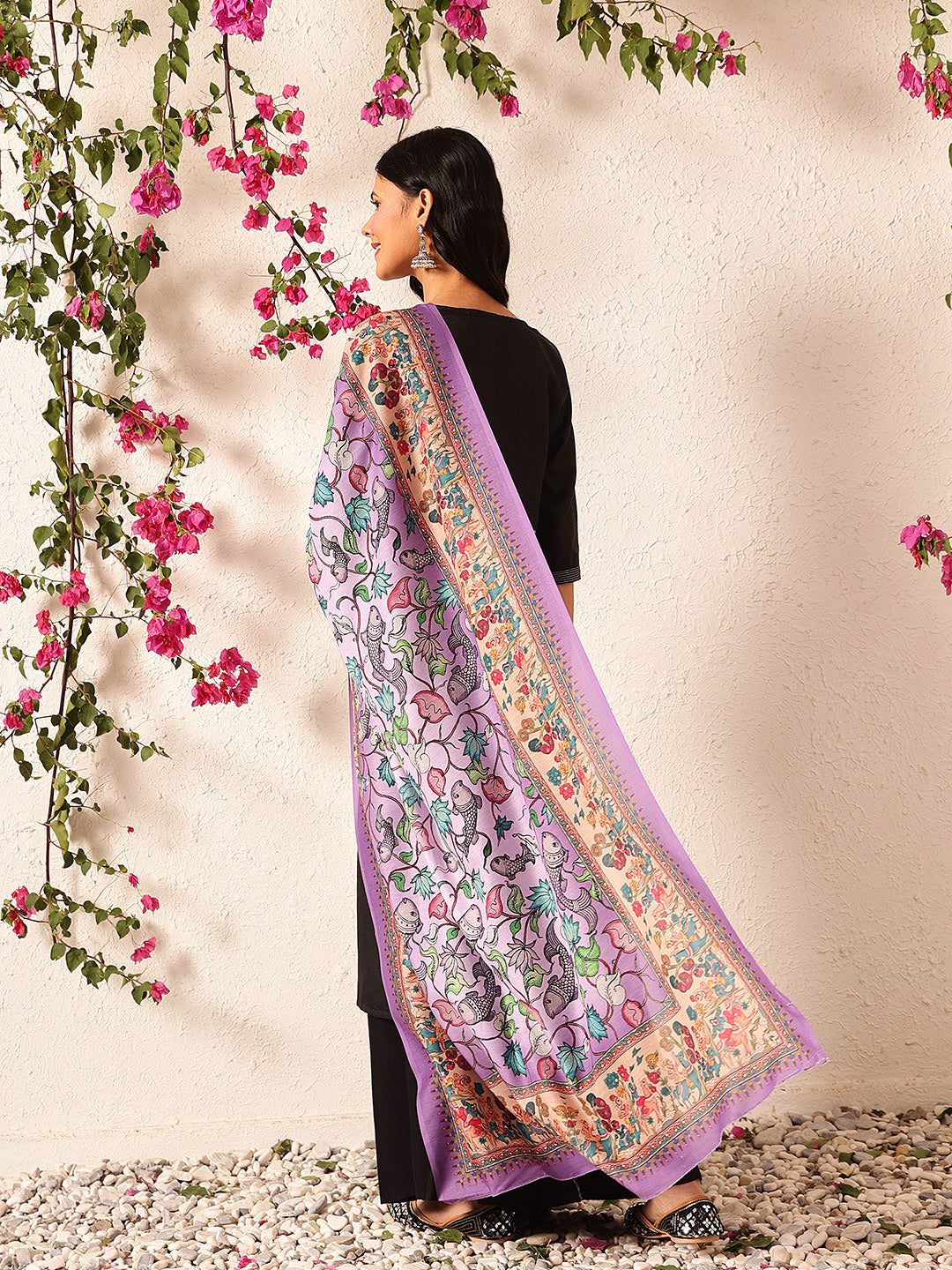 Pen Kalamkari Mul Cotton Digital Printed Dupatta