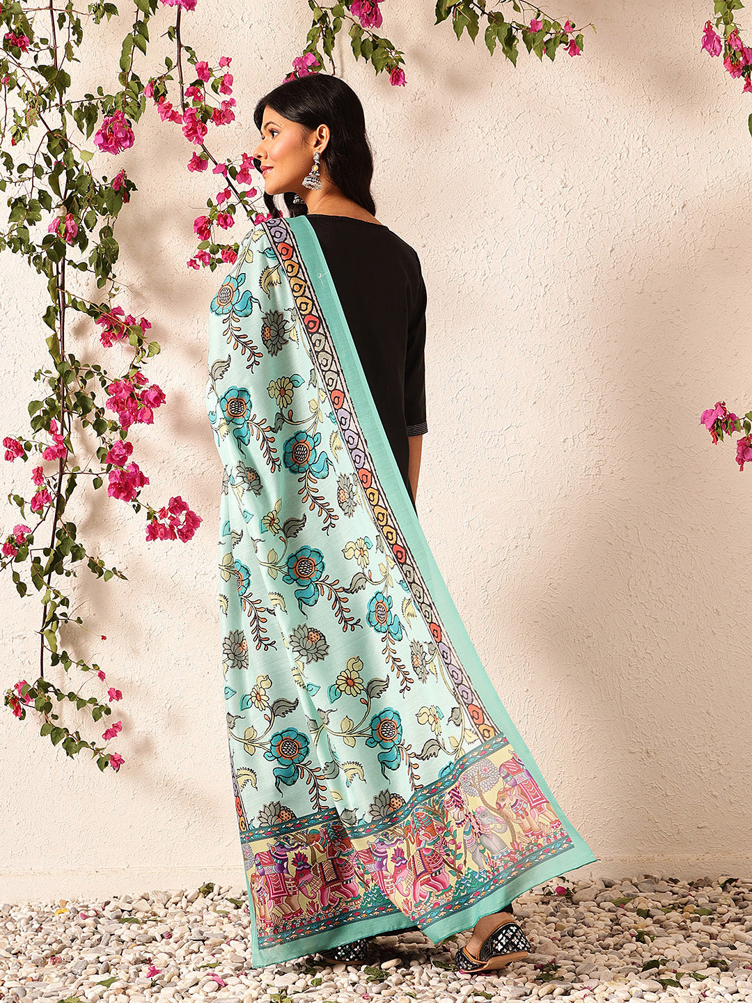 Pen Kalamkari Mul Cotton Digital Printed Dupatta