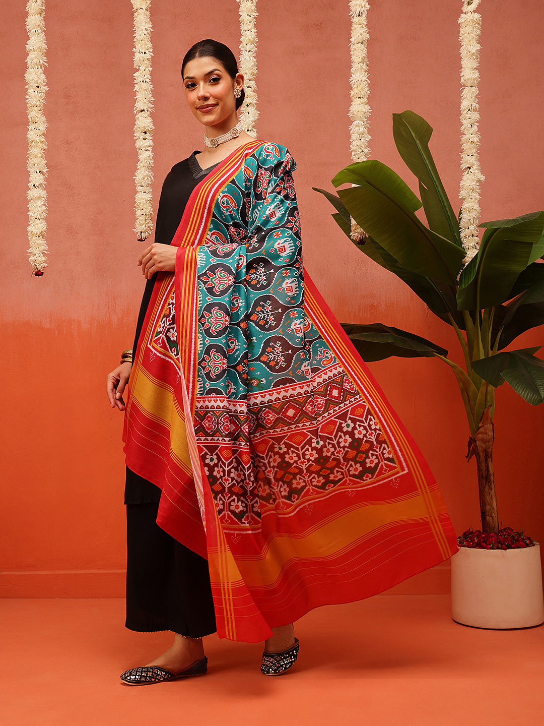 Traditional Ikkat Patola Printed Mul Cotton Dupatta