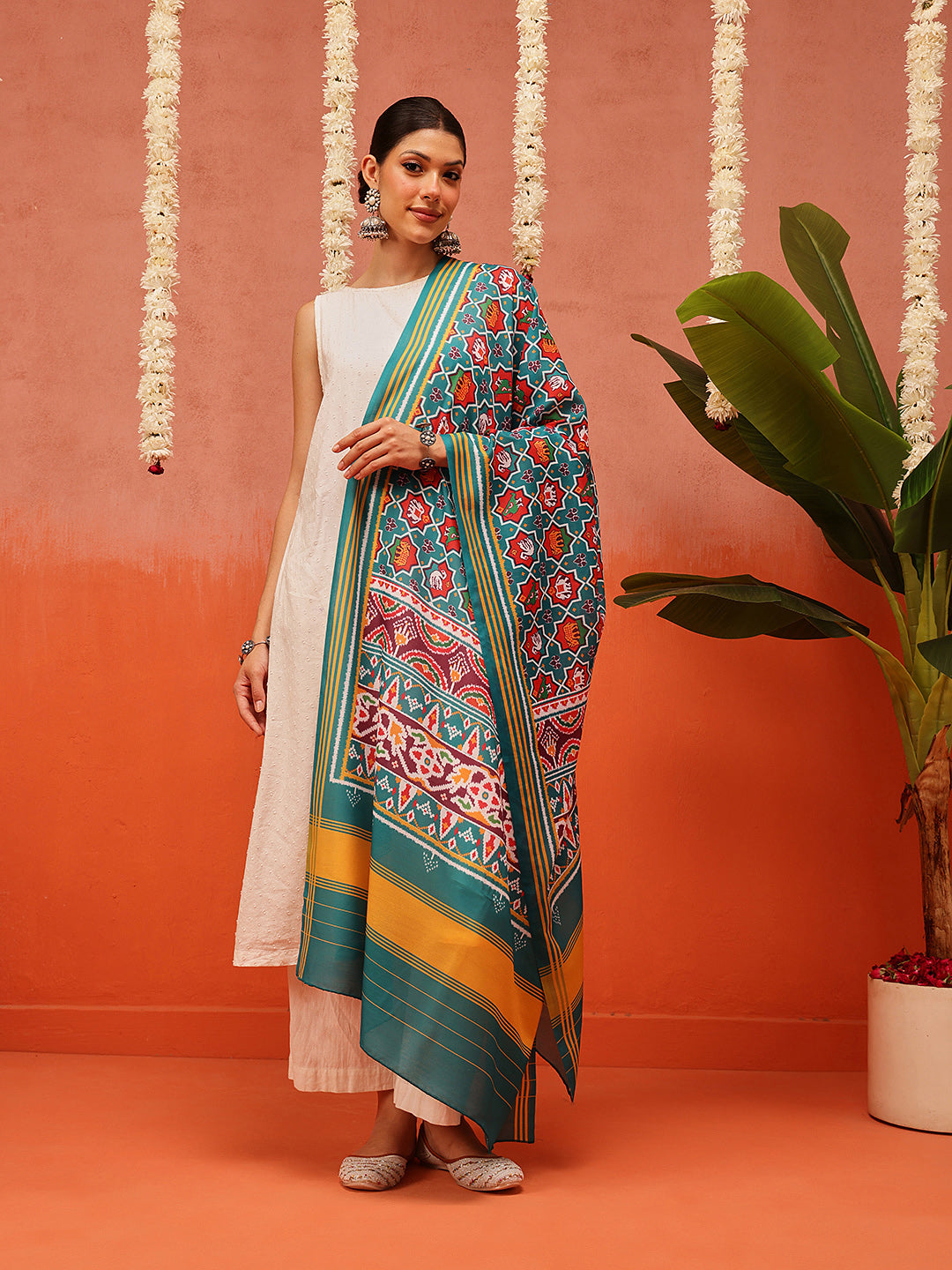 Traditional Ikkat Patola Printed Mul Cotton Dupatta