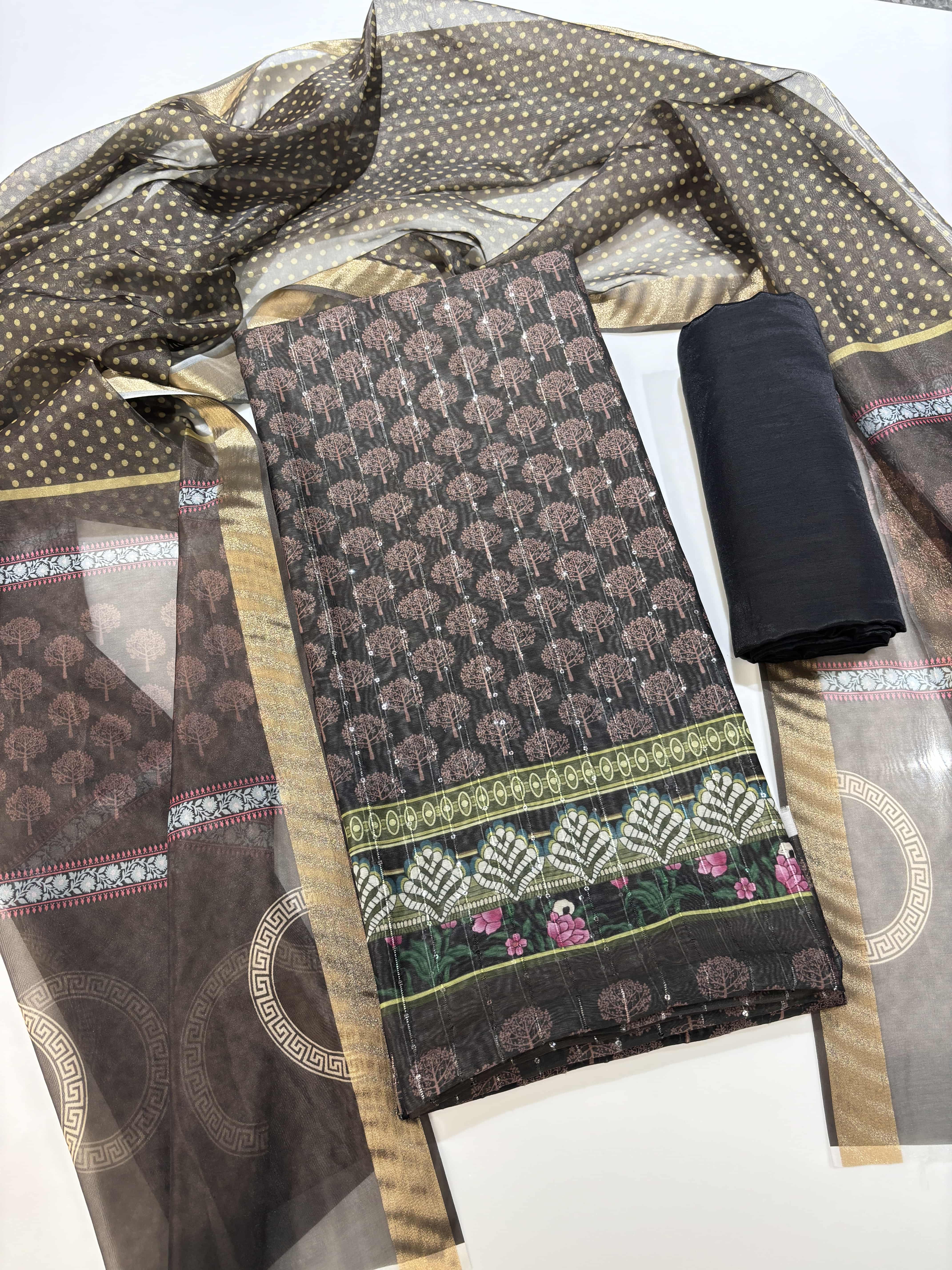 Chanderi Cotton Digital Printed Unstitched Dress Material With Solid Bottom & Printed Dupatta