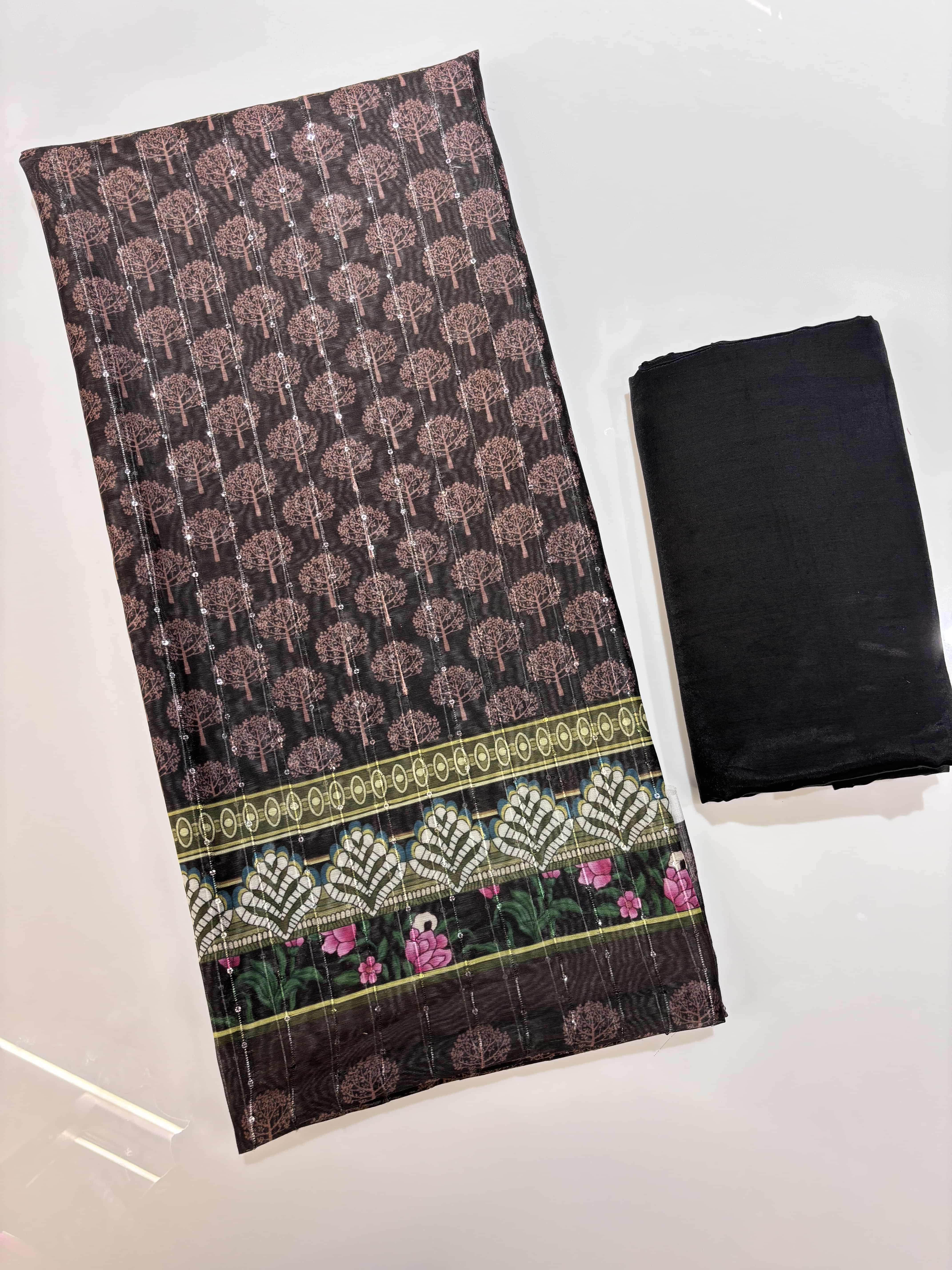 Chanderi Cotton Digital Printed Unstitched Dress Material With Solid Bottom & Printed Dupatta