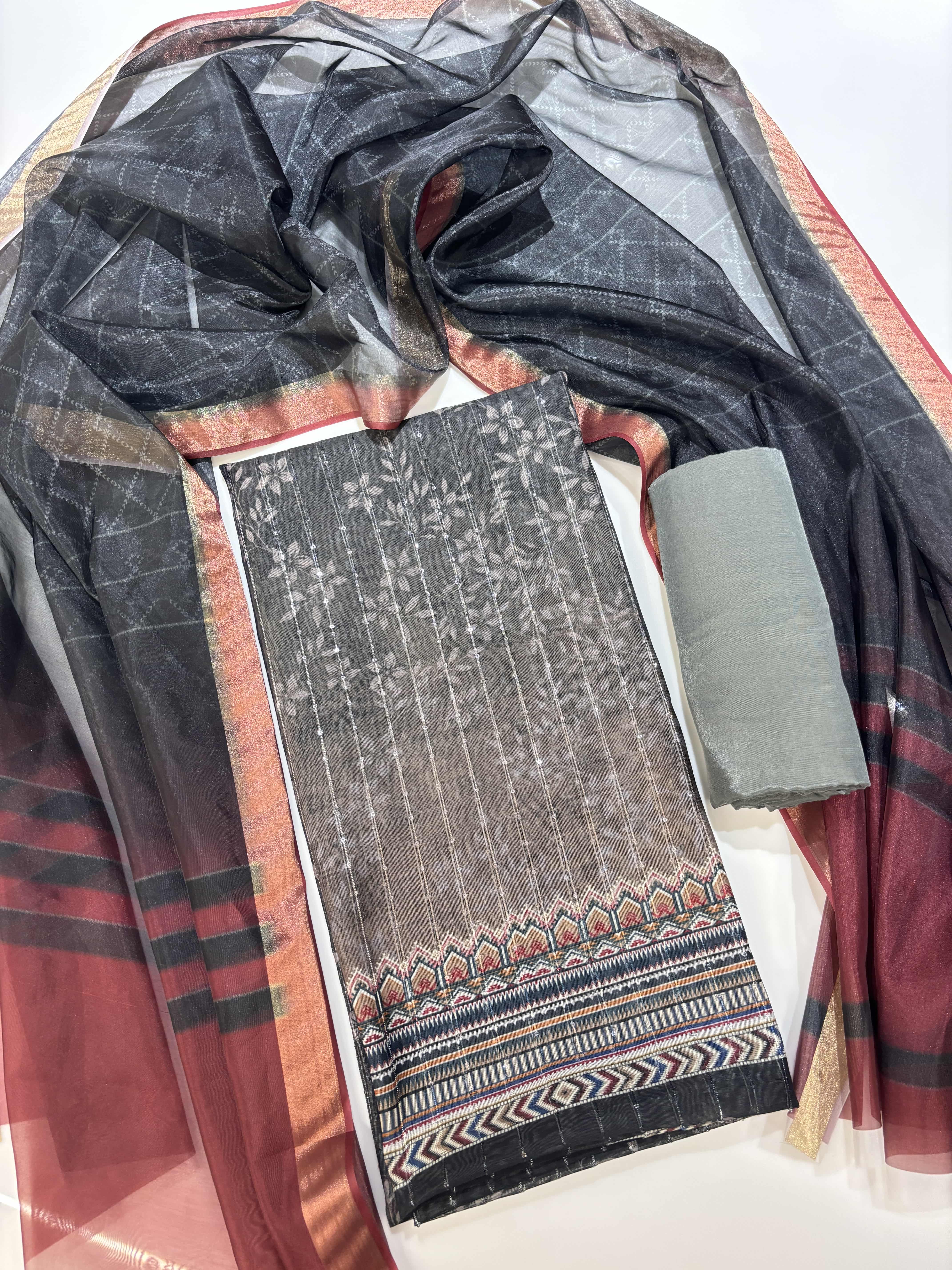 Chanderi Cotton Digital Printed Unstitched Dress Material With Solid Bottom & Printed Dupatta