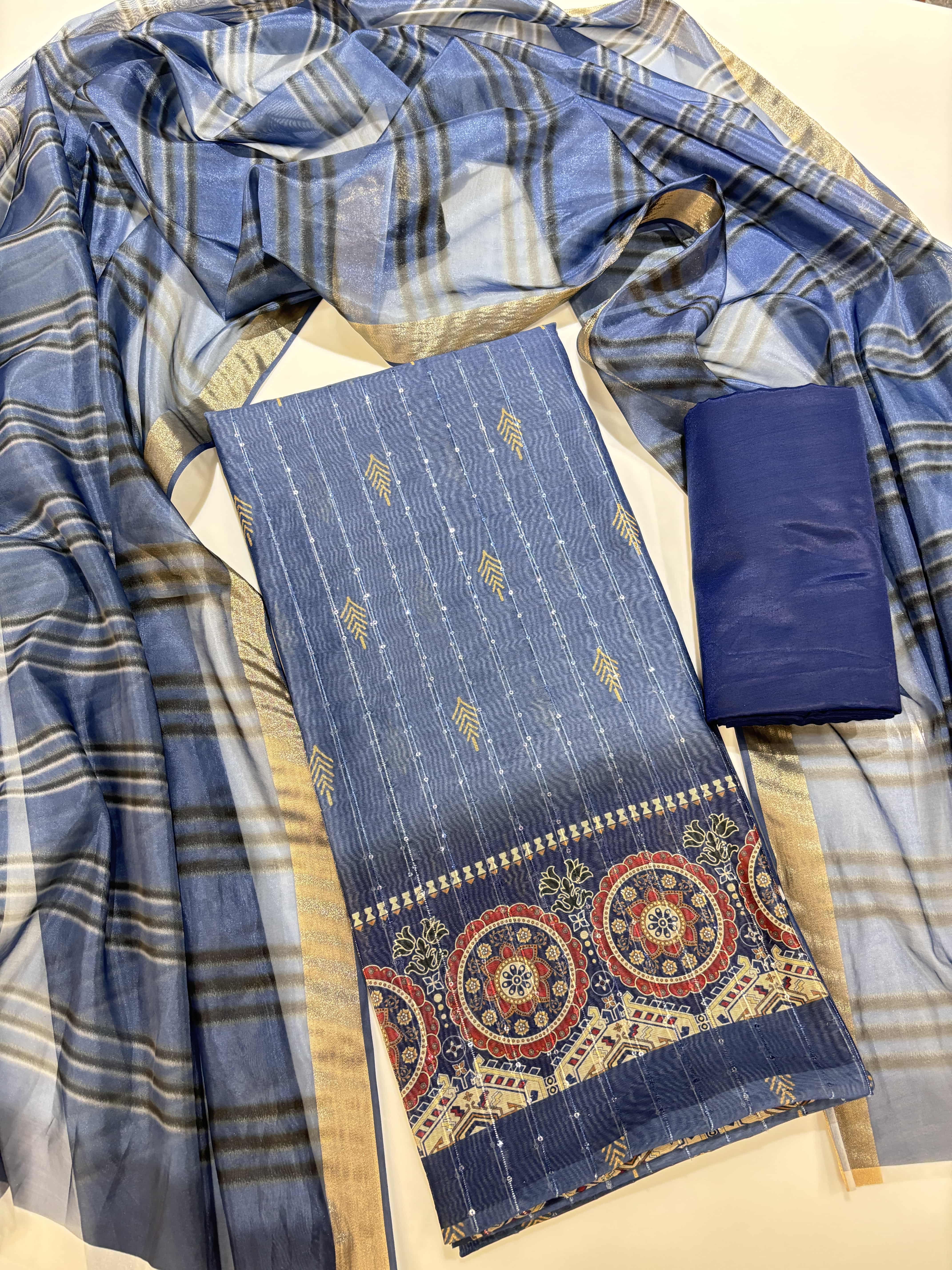 Chanderi Cotton Digital Printed Unstitched Dress Material With Solid Bottom & Printed Dupatta