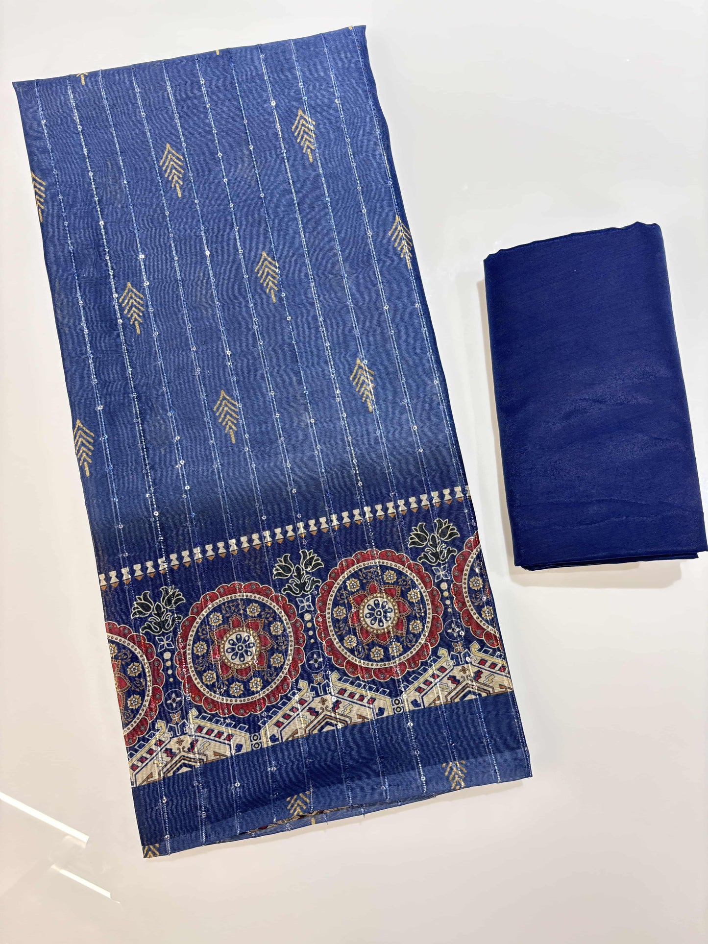 Chanderi Cotton Digital Printed Unstitched Dress Material With Solid Bottom & Printed Dupatta
