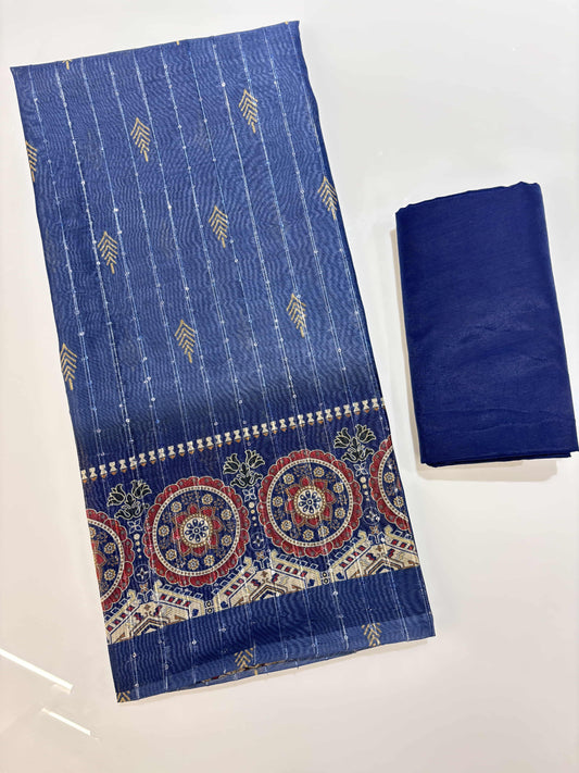 Chanderi Cotton Digital Printed Unstitched Dress Material With Solid Bottom & Printed Dupatta