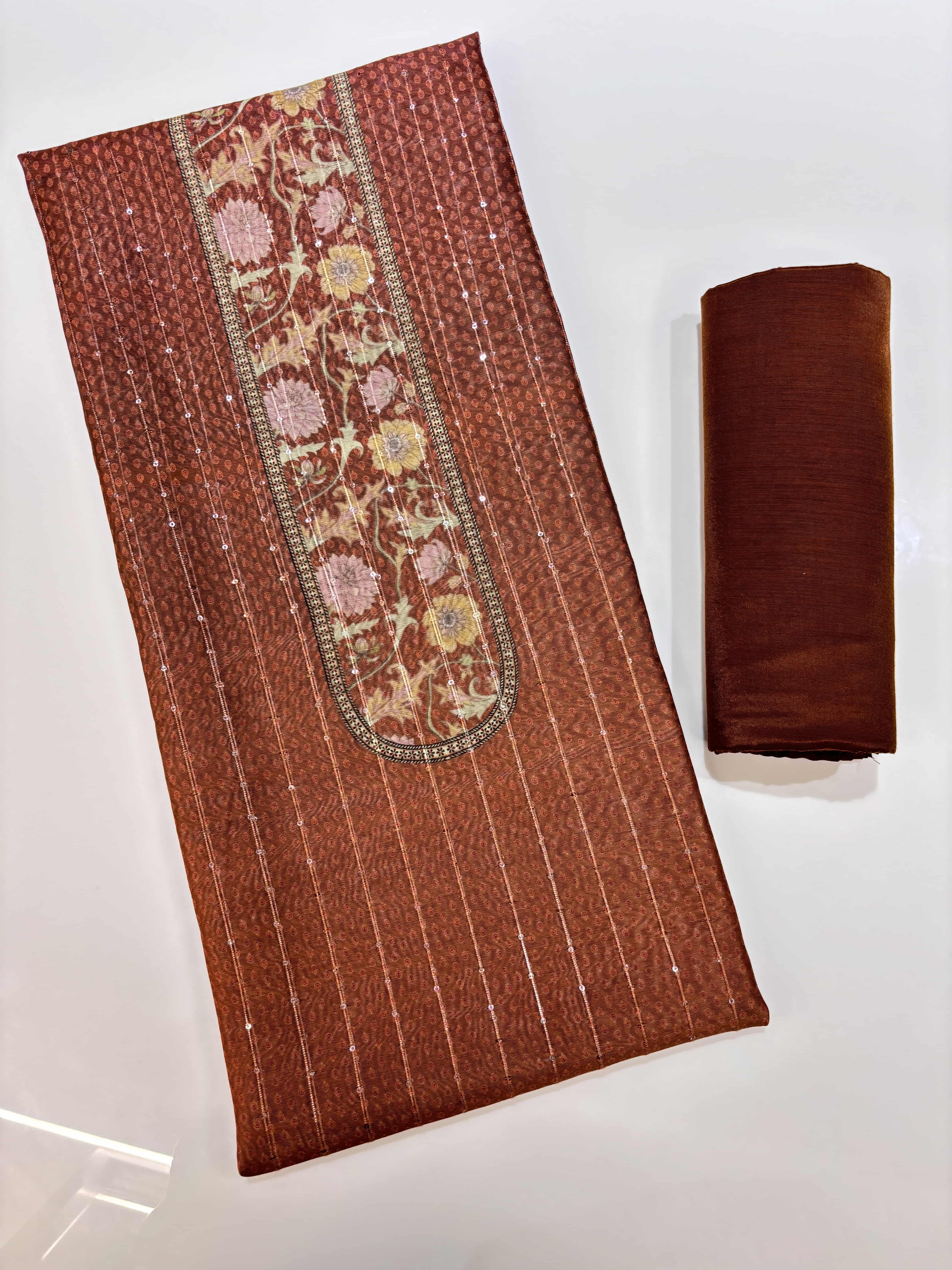 Chanderi Cotton Digital Printed Unstitched Dress Material With Solid Bottom & Printed Dupatta