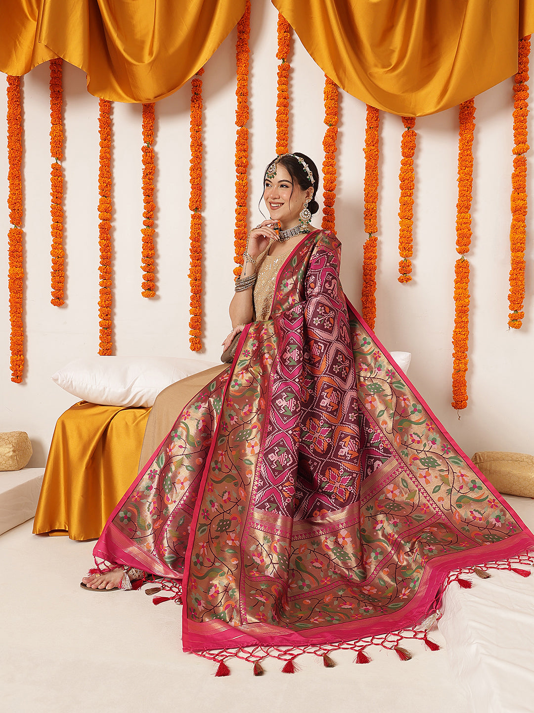 Pure Weaving Patola Dupatta With Paithani Border & Pallu – Multicolor