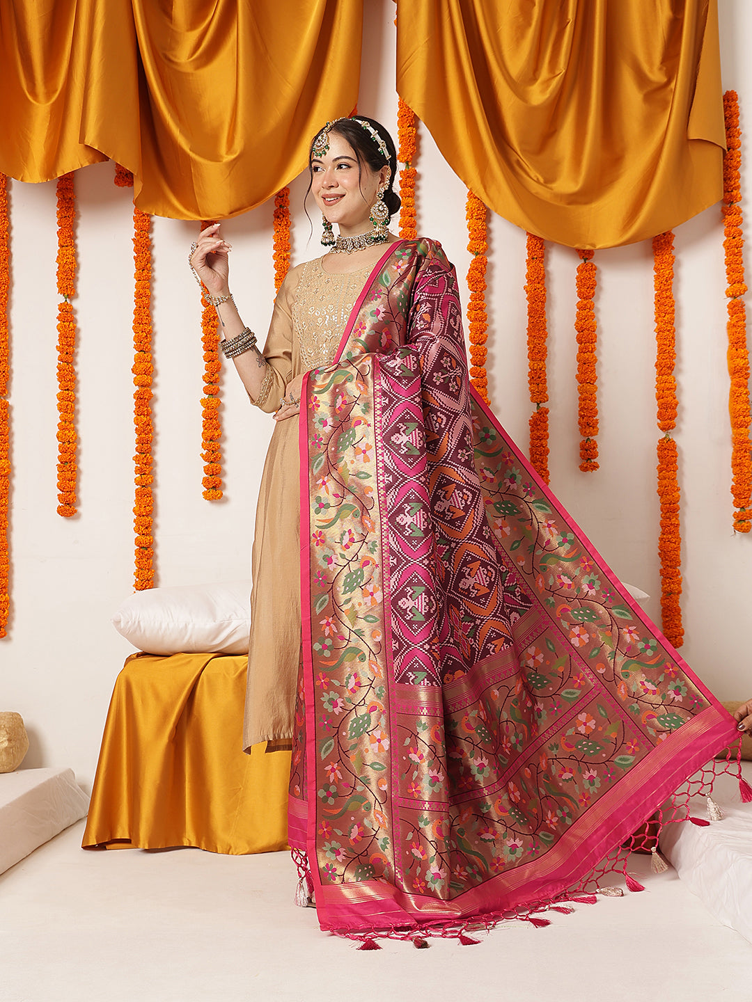 Pure Weaving Patola Dupatta With Paithani Border & Pallu – Multicolor – view 2