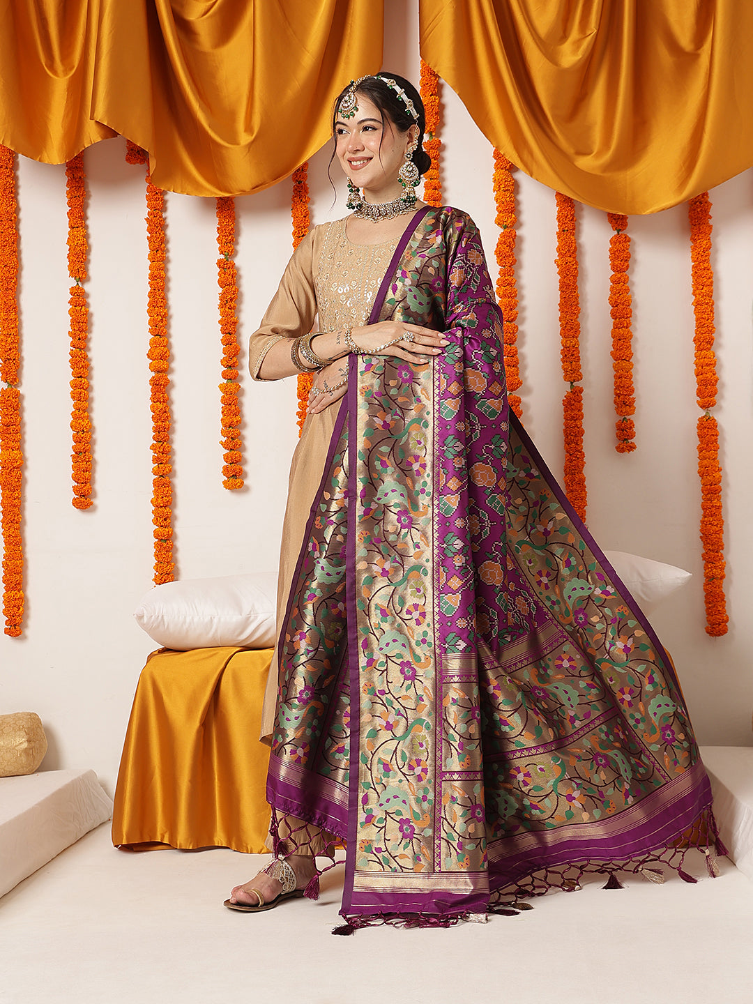 Pure Weaving Patola Dupatta With Paithani Border & Pallu – Purple – view 2