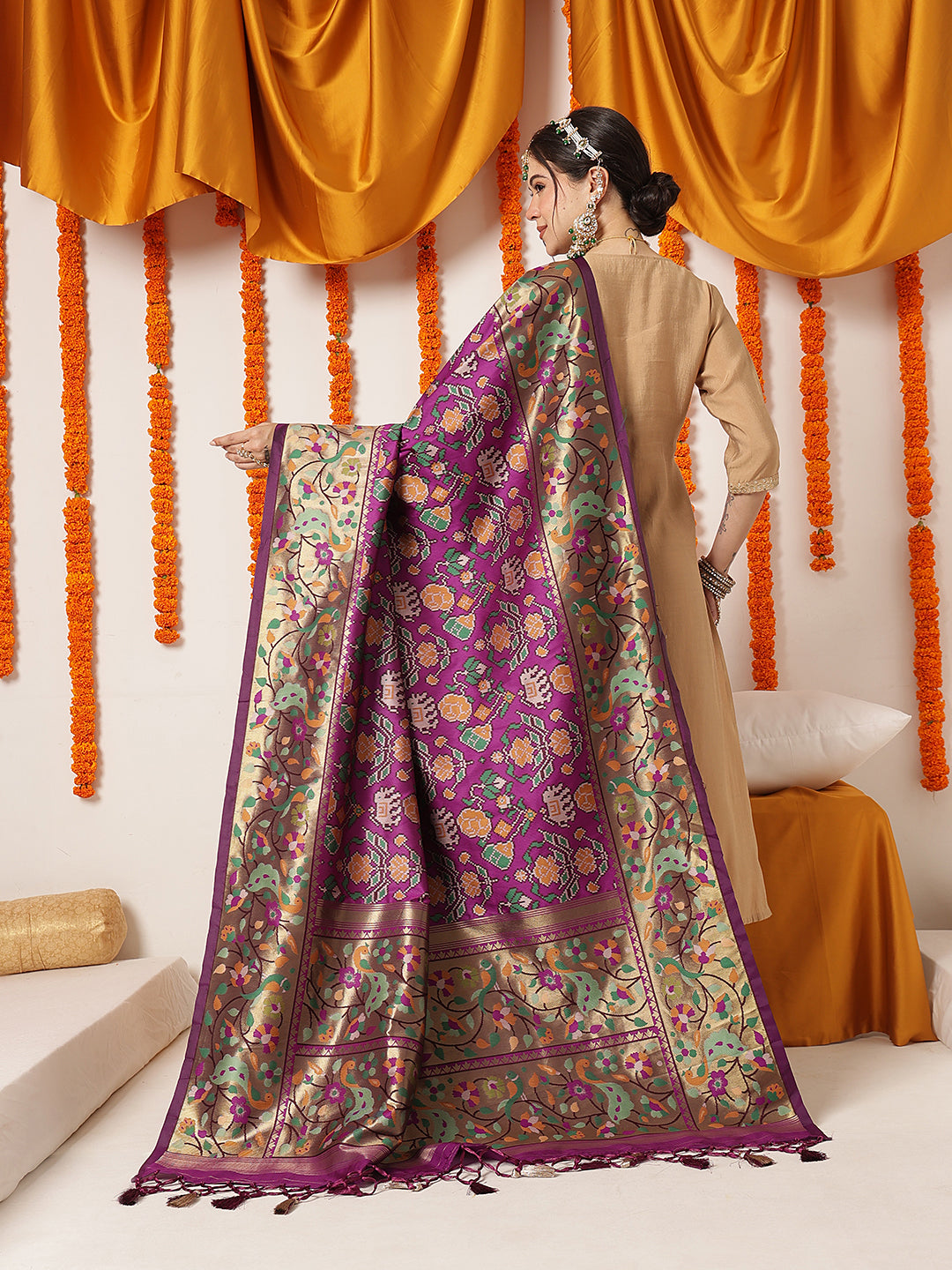 Pure Weaving Patola Dupatta With Paithani Border & Pallu – Purple – view 3