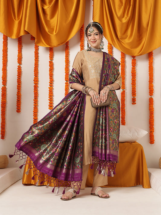 Pure Weaving Patola Dupatta With Paithani Border & Pallu – Purple