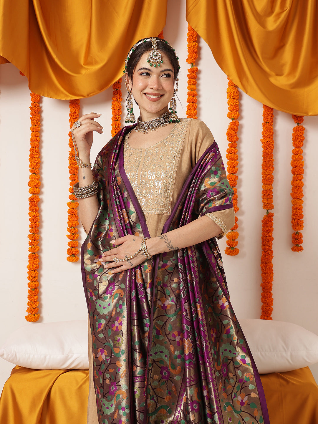 Pure Weaving Patola Dupatta With Paithani Border & Pallu – Purple – view 4
