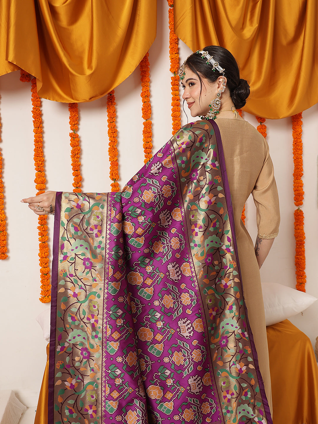 Pure Weaving Patola Dupatta With Paithani Border & Pallu – Purple – view 5