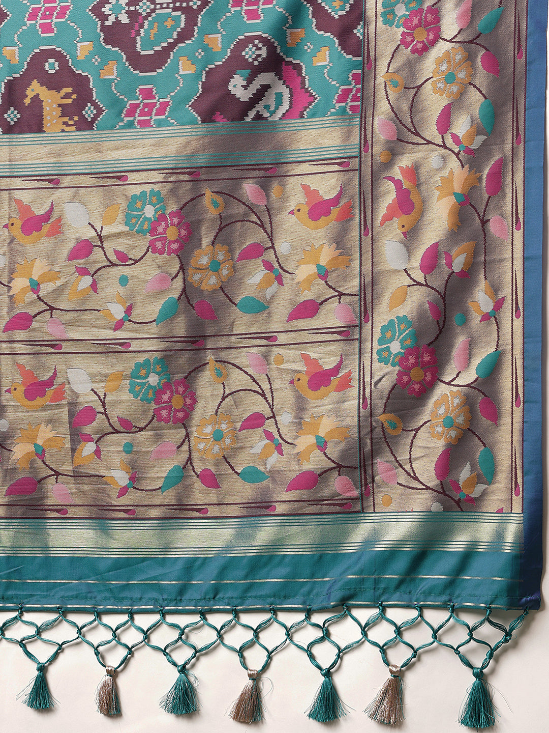 Pure Weaving Patola Dupatta With Paithani Border & Pallu – Teal – view 6