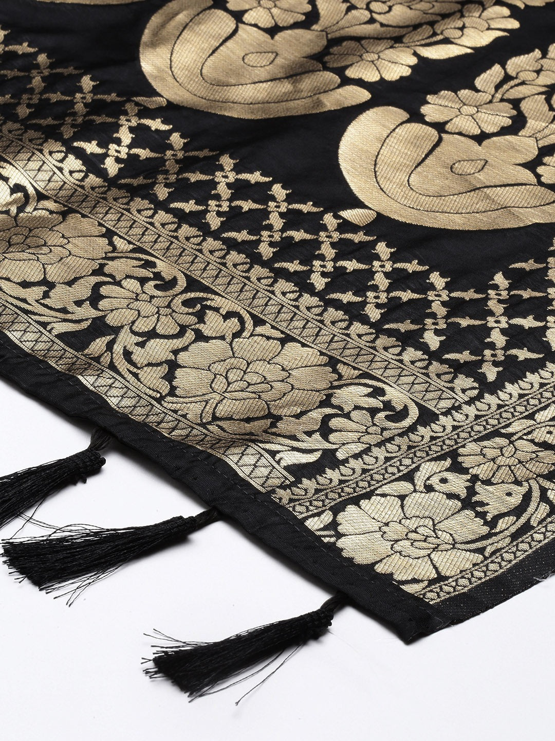 Banarasi Silk Floral Zari Woven Dupatta With tassels
