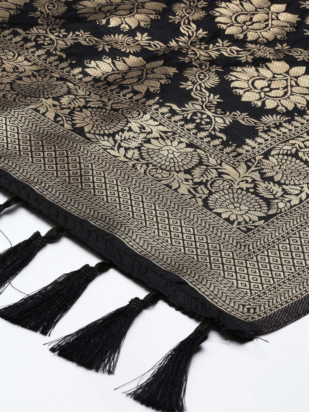 Floral Design Banarasi Silk Dupatta With Tassels