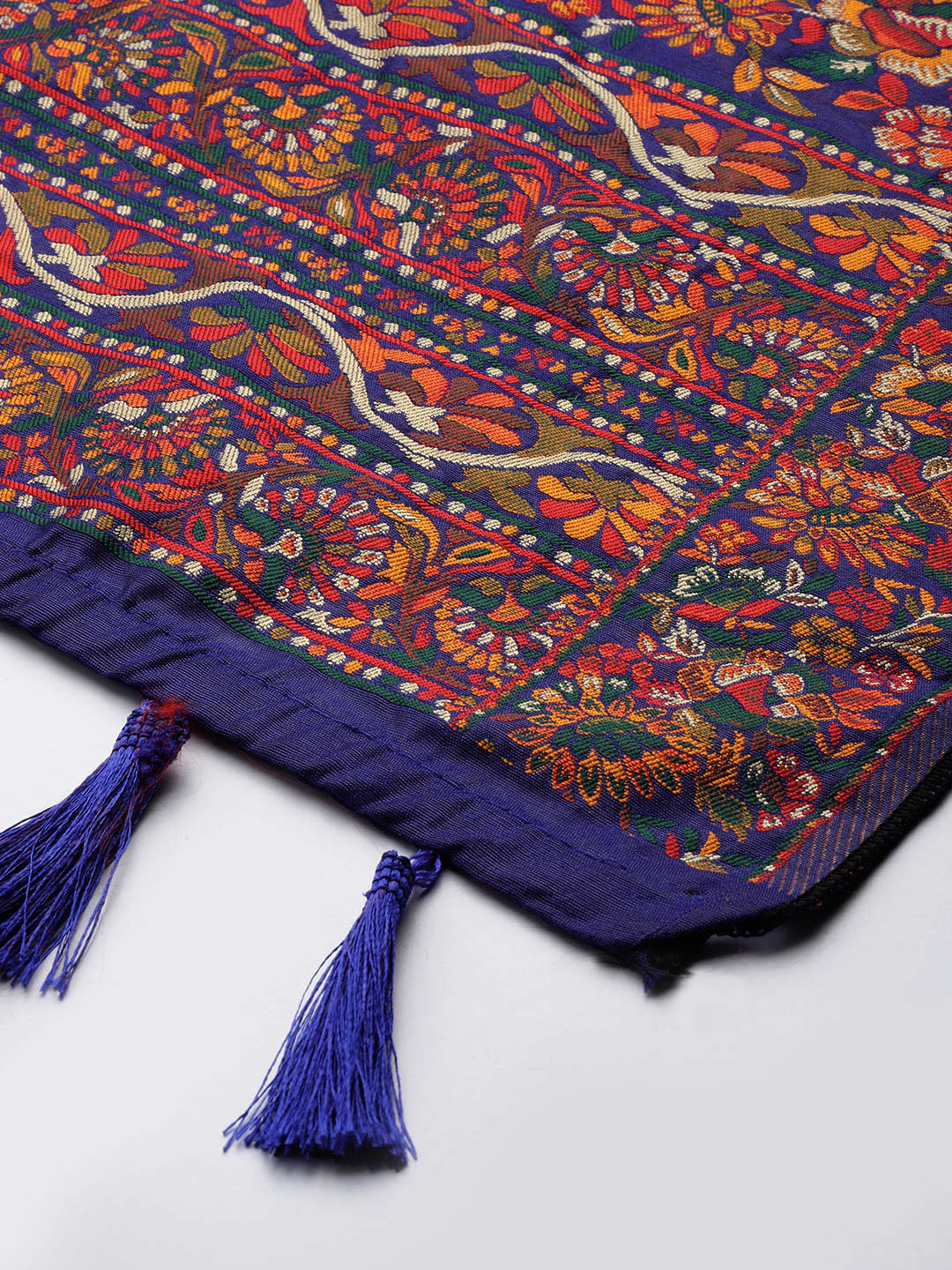 Blue & Red Ethnic Motifs Phulkari Embroidered Dupatta