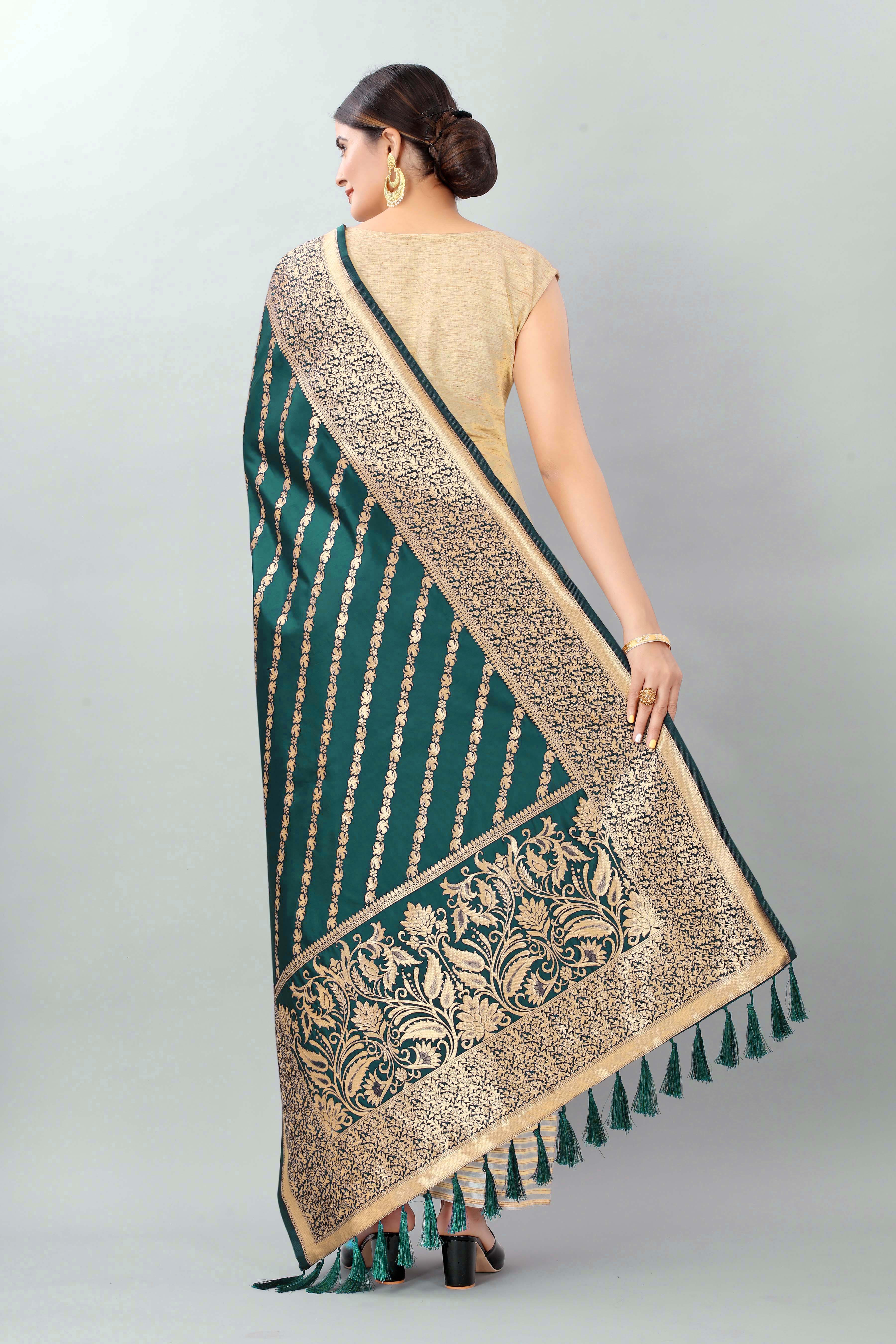 Women Dark Blue & Gold Coloured Striped Dupatta