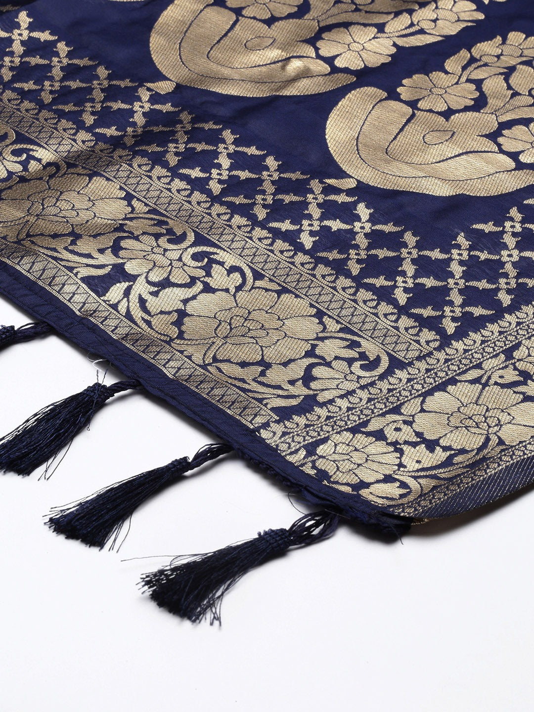 Banarasi Silk Floral Zari Woven Dupatta With tassels
