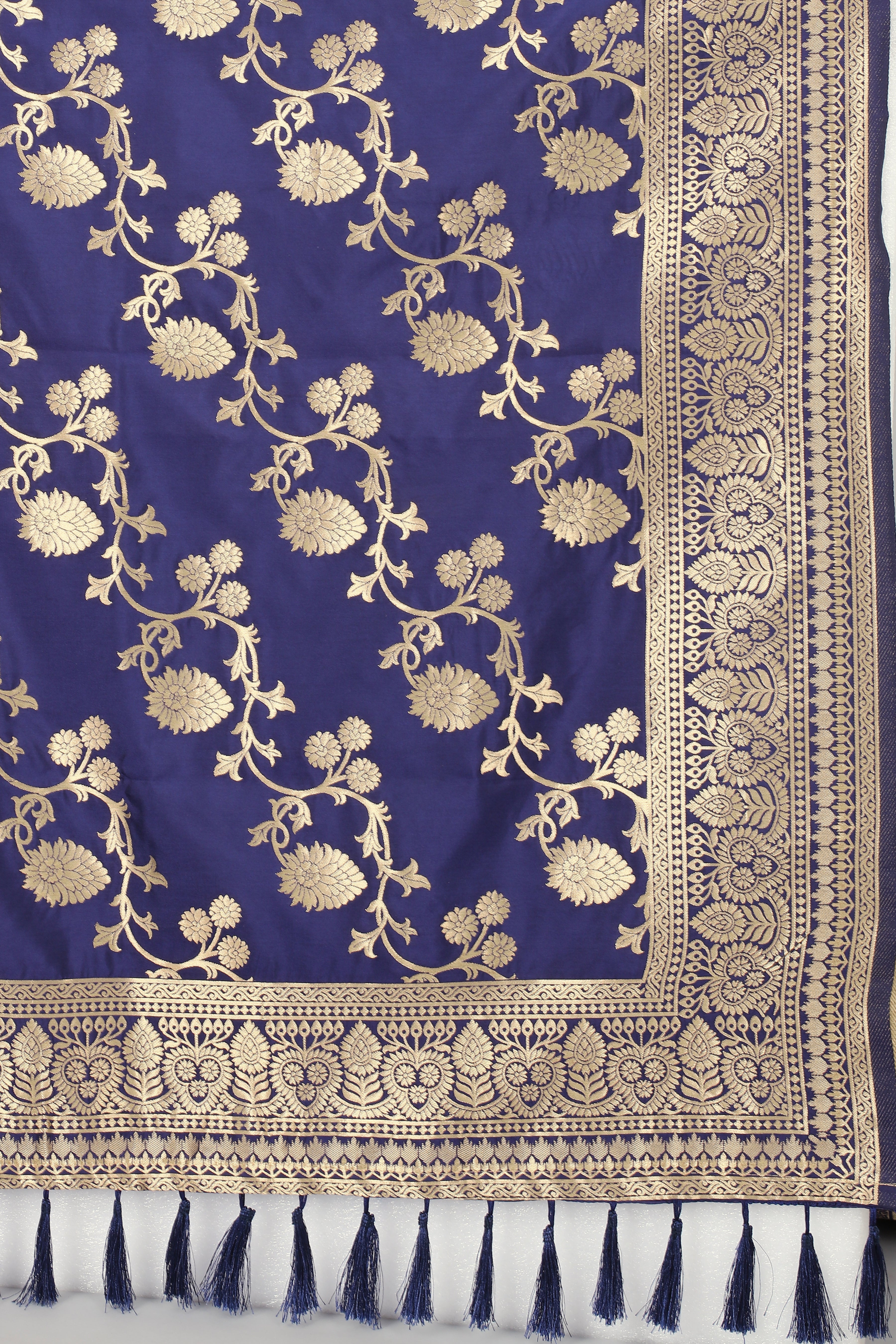 Women Navy Blue & Gold Coloured Jacquared Banarasi Dupatta