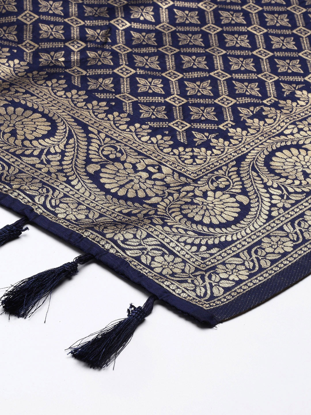 Banarasi Silk Gold Zari Work dupatta With Tassels