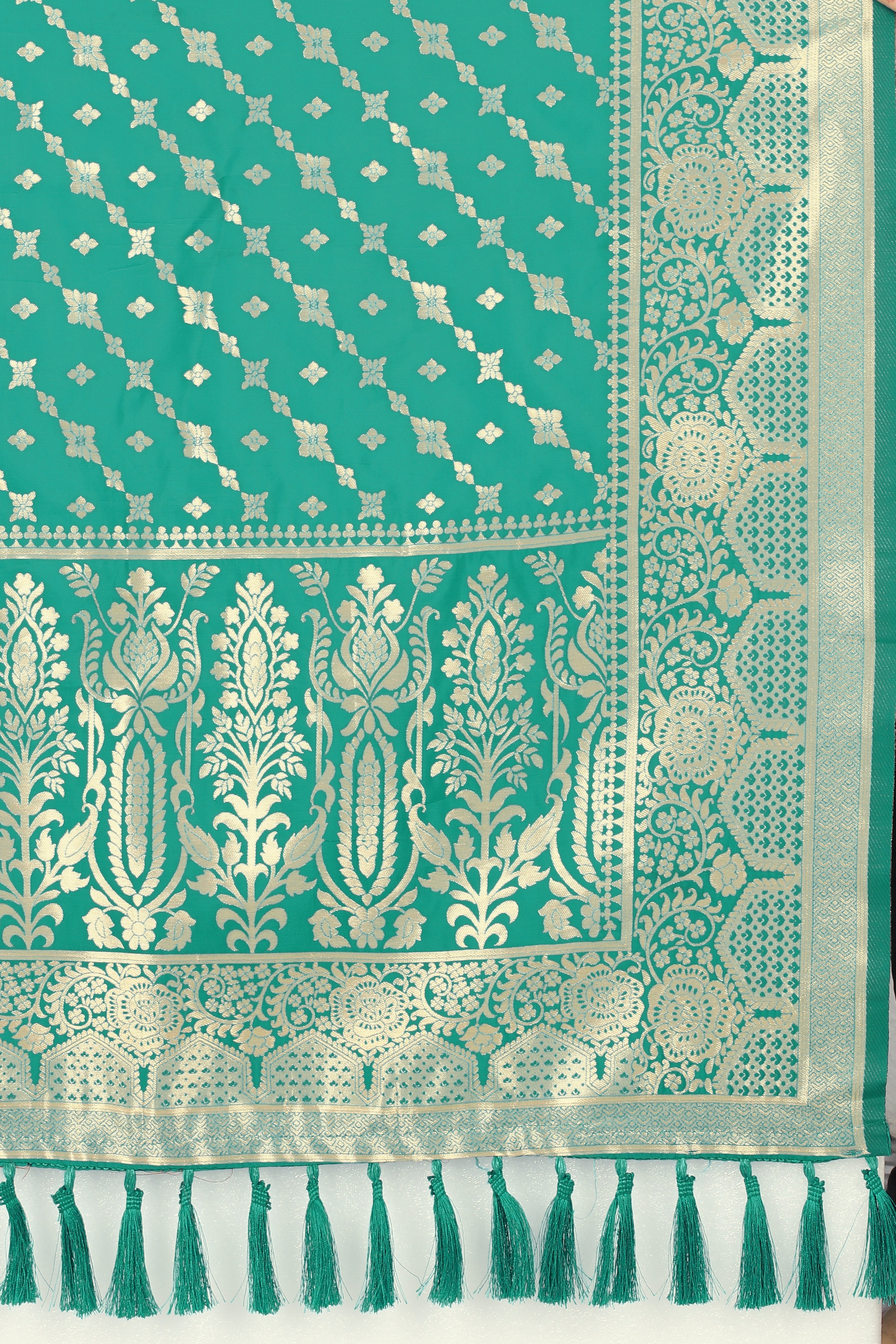 Teal & Gold Toned Woven Design Banarasi Dupatta