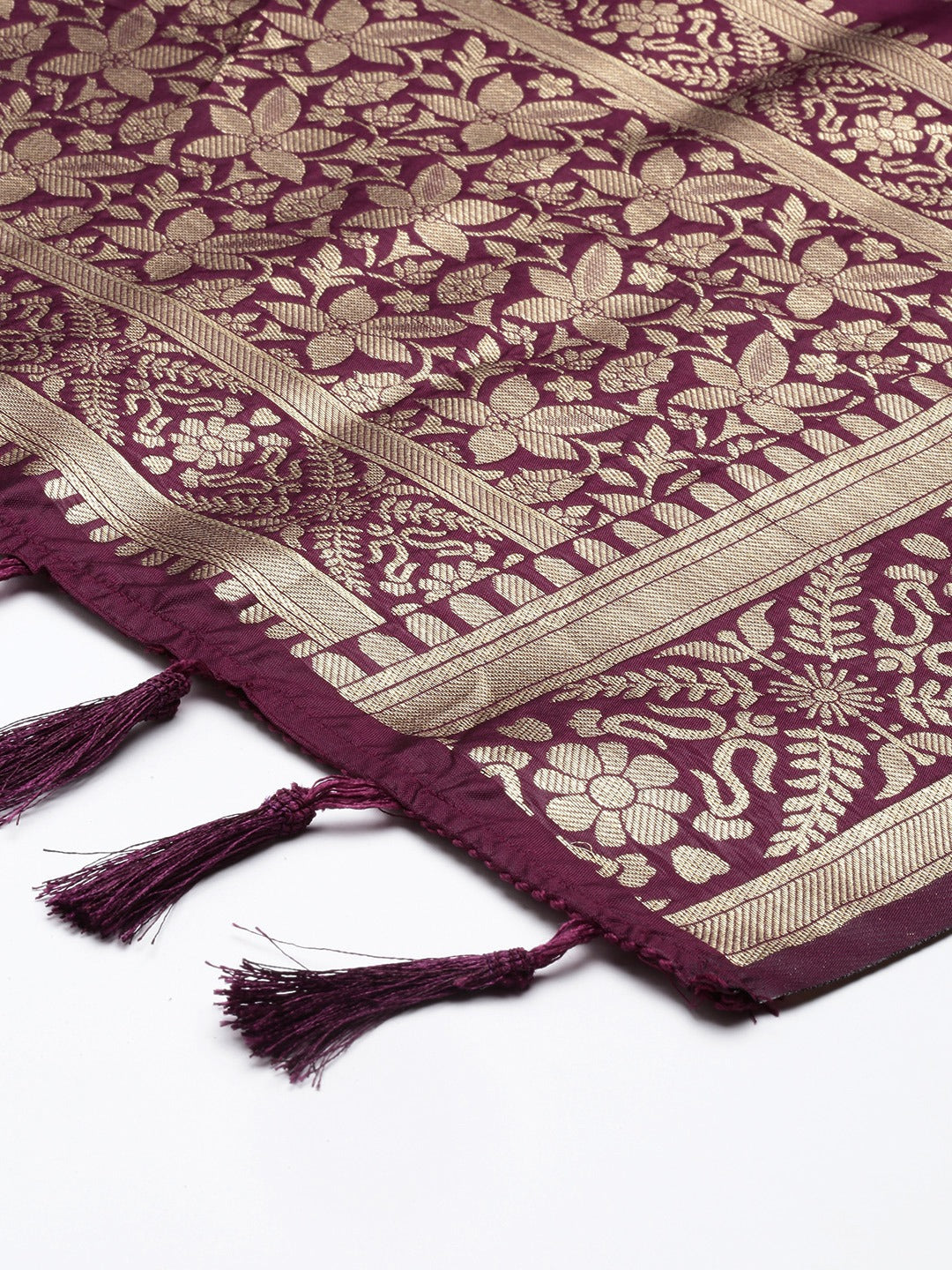 Banarasi Silk Gold Zari Butta With Tassels Dupatta