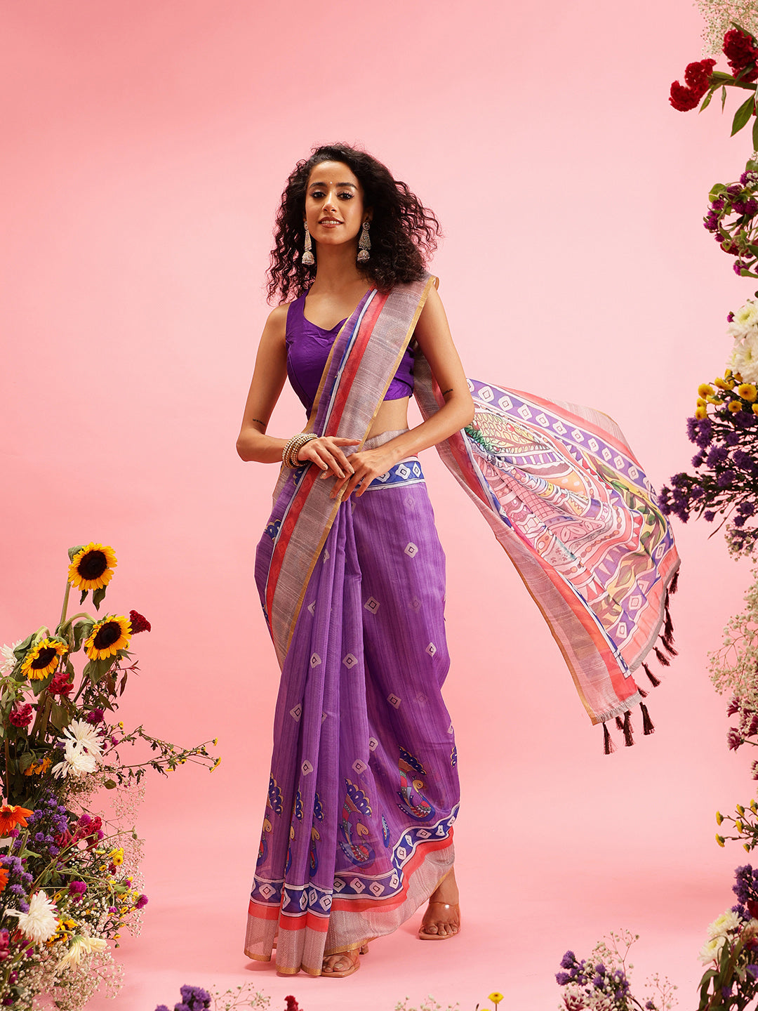 Madhubani Cotton Blend Digital Print Saree