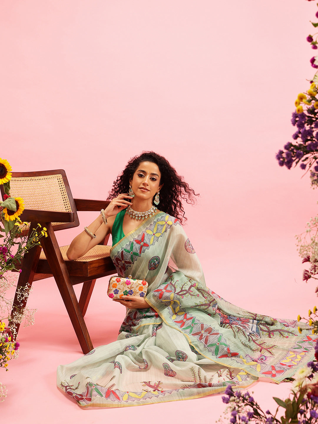 Madhubani Cotton Blend Digital Print Saree
