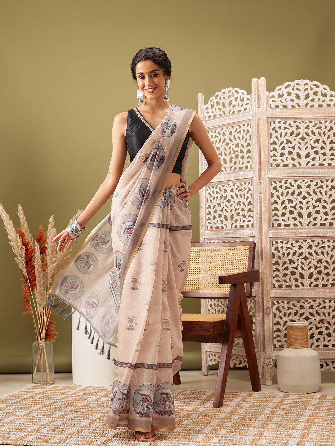 Madhubani Cotton Blend Digital Print Saree
