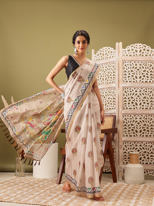 Madhubani Cotton Blend Digital Print Saree