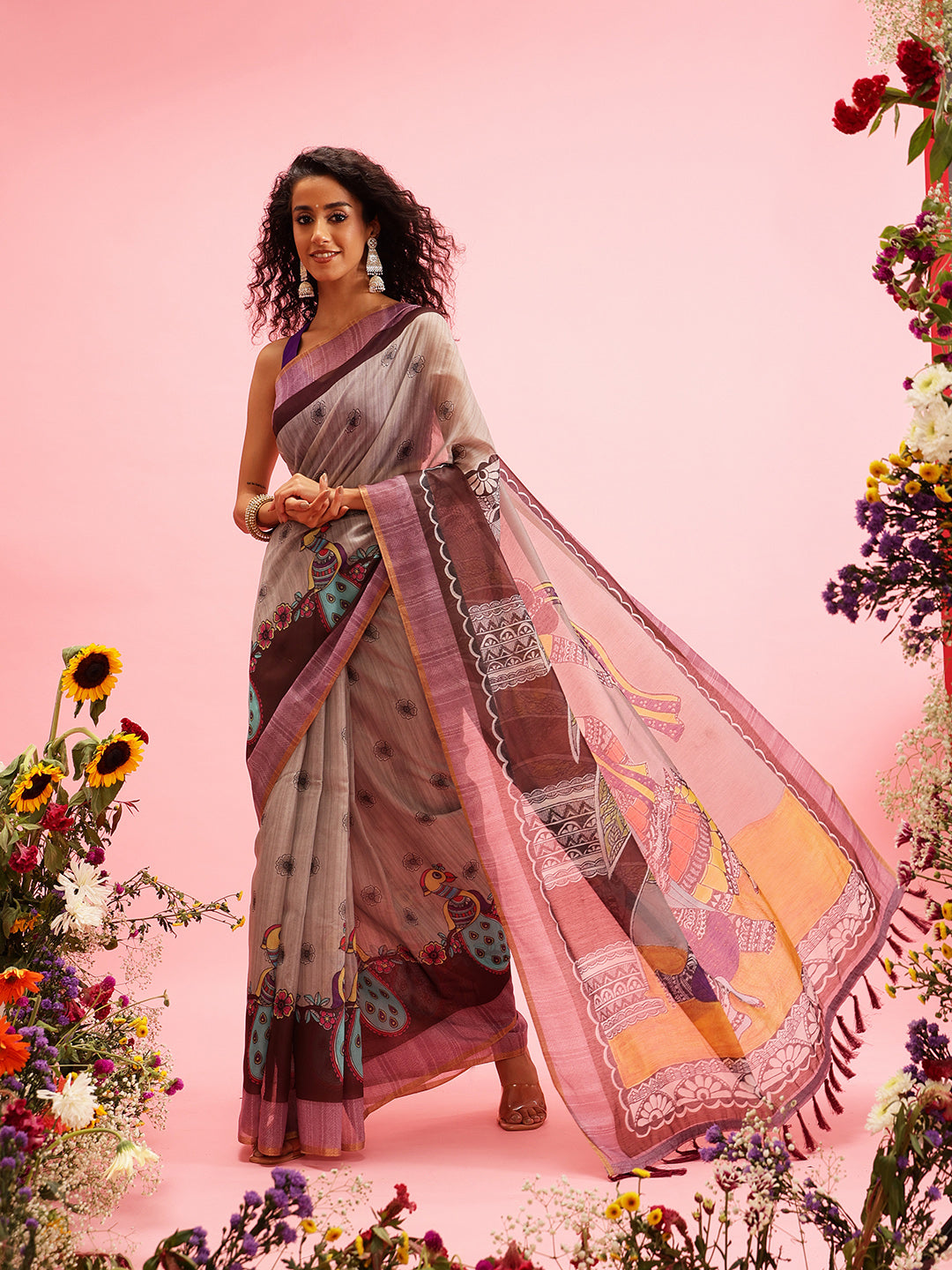 Madhubani Cotton Blend Digital Print Saree