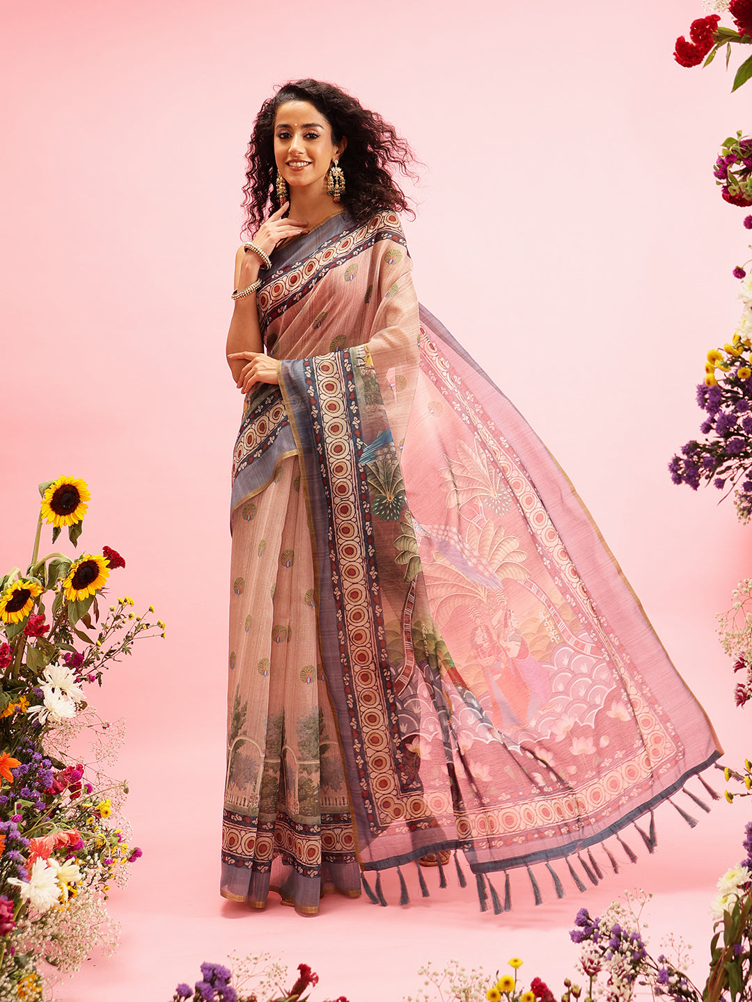 Madhubani Cotton Blend Digital Print Saree