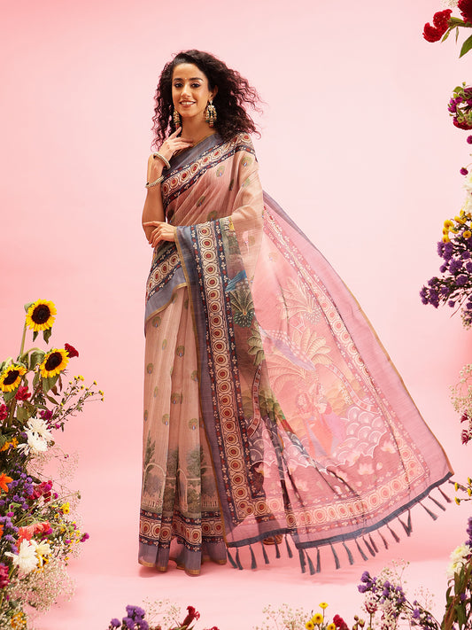 Madhubani Cotton Blend Digital Print Saree