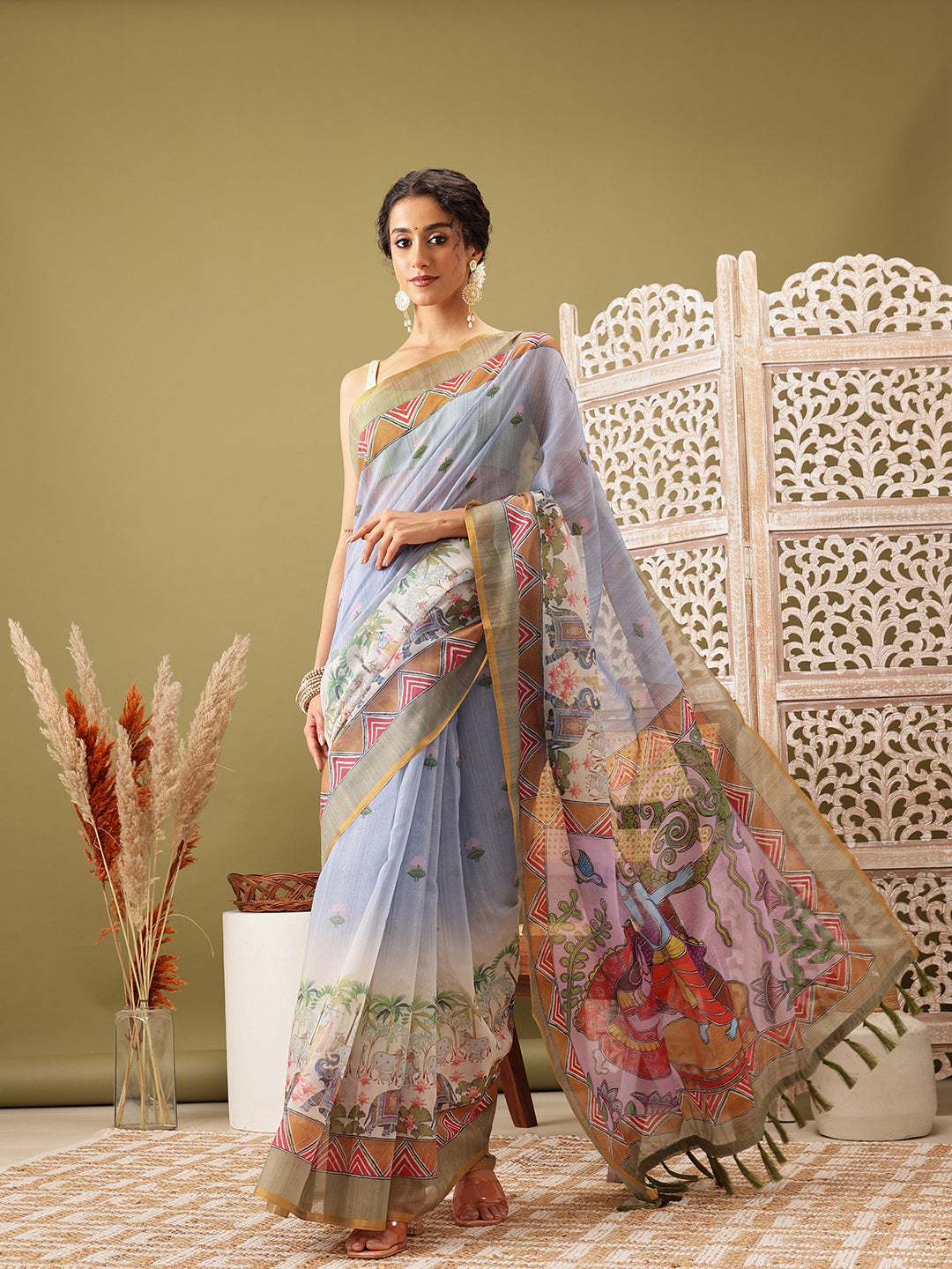 Madhubani Cotton Blend Digital Print Saree