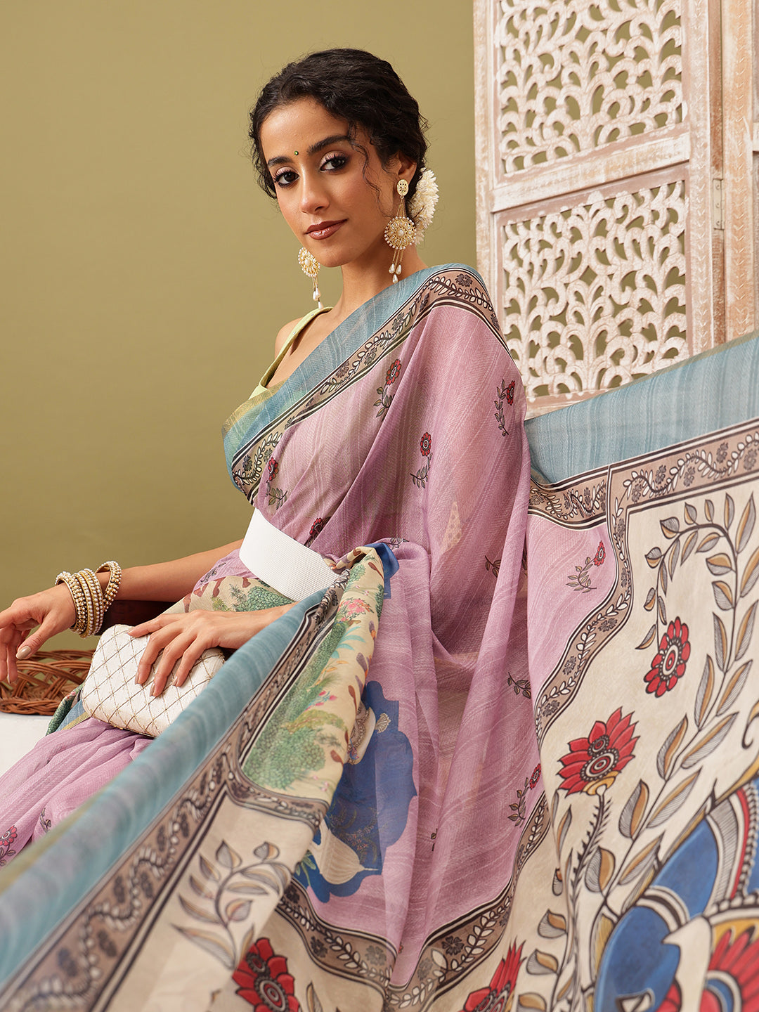 Madhubani Cotton Blend Digital Print Saree