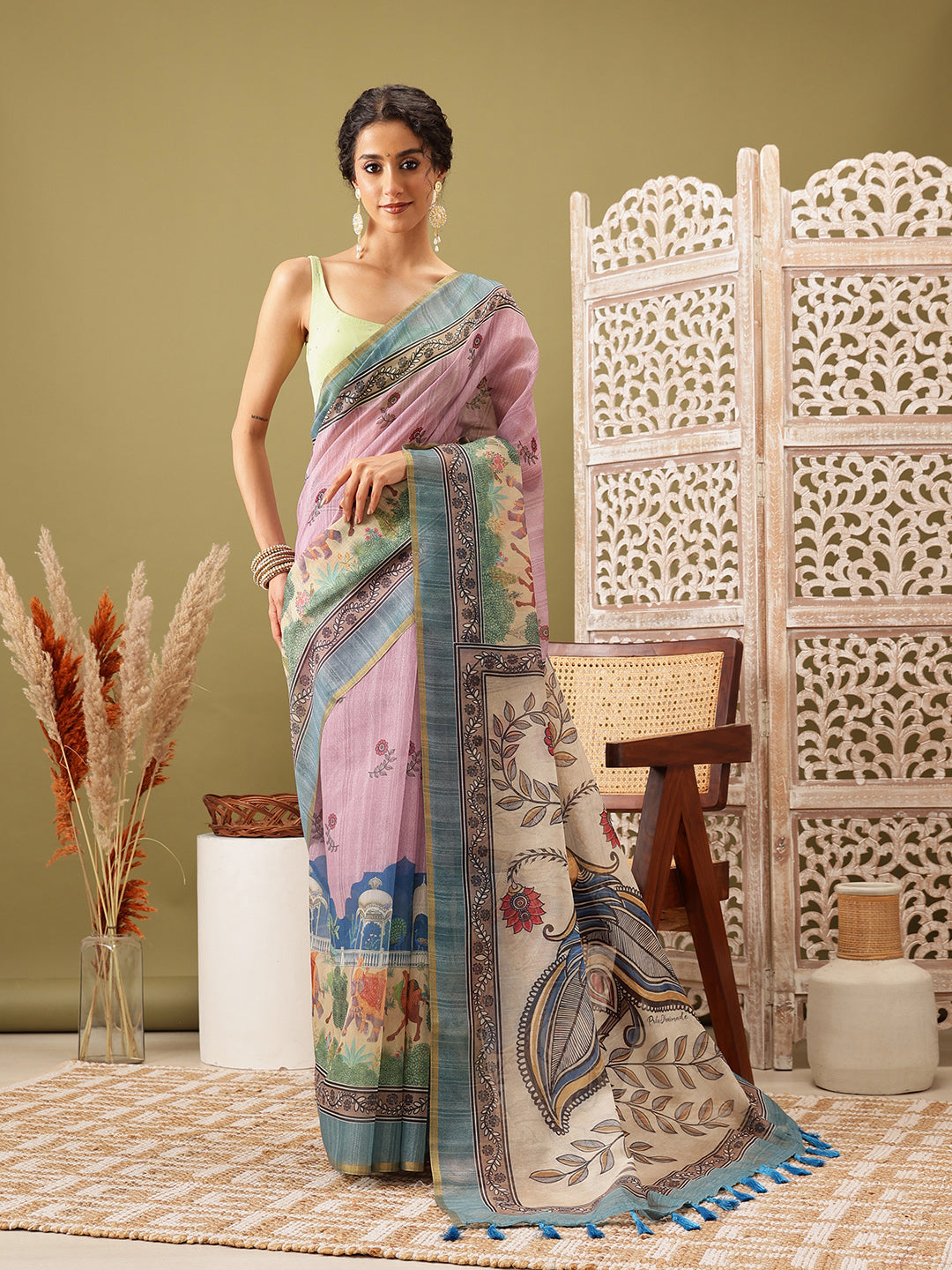Madhubani Cotton Blend Digital Print Saree