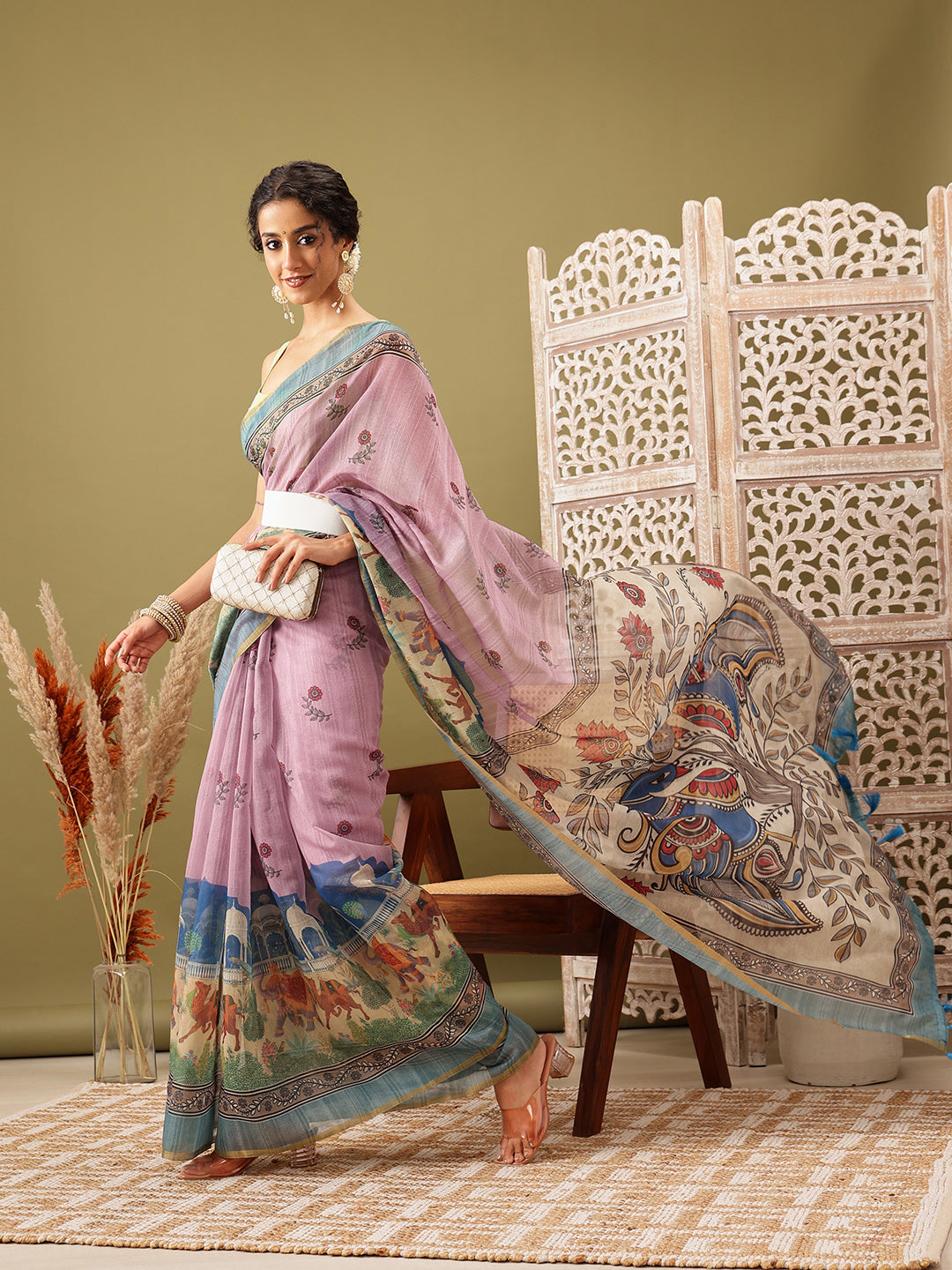 Madhubani Cotton Blend Digital Print Saree